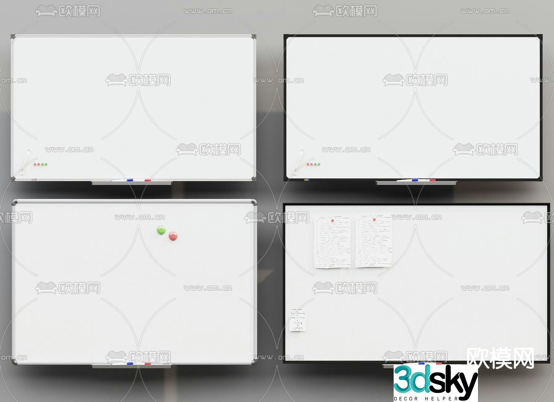 Office whiteboard mobile whiteboard writing board 3d model