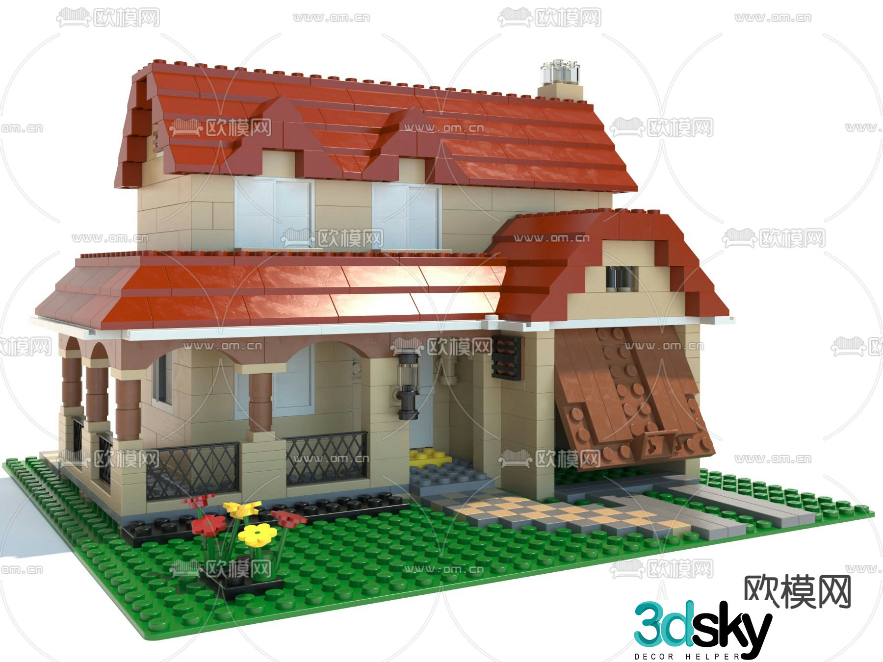 building block house lego toy room 3d model
