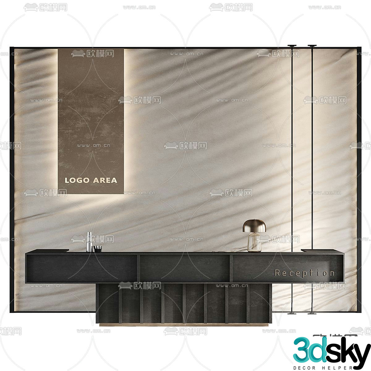 Reception desk information desk image wall 3d model