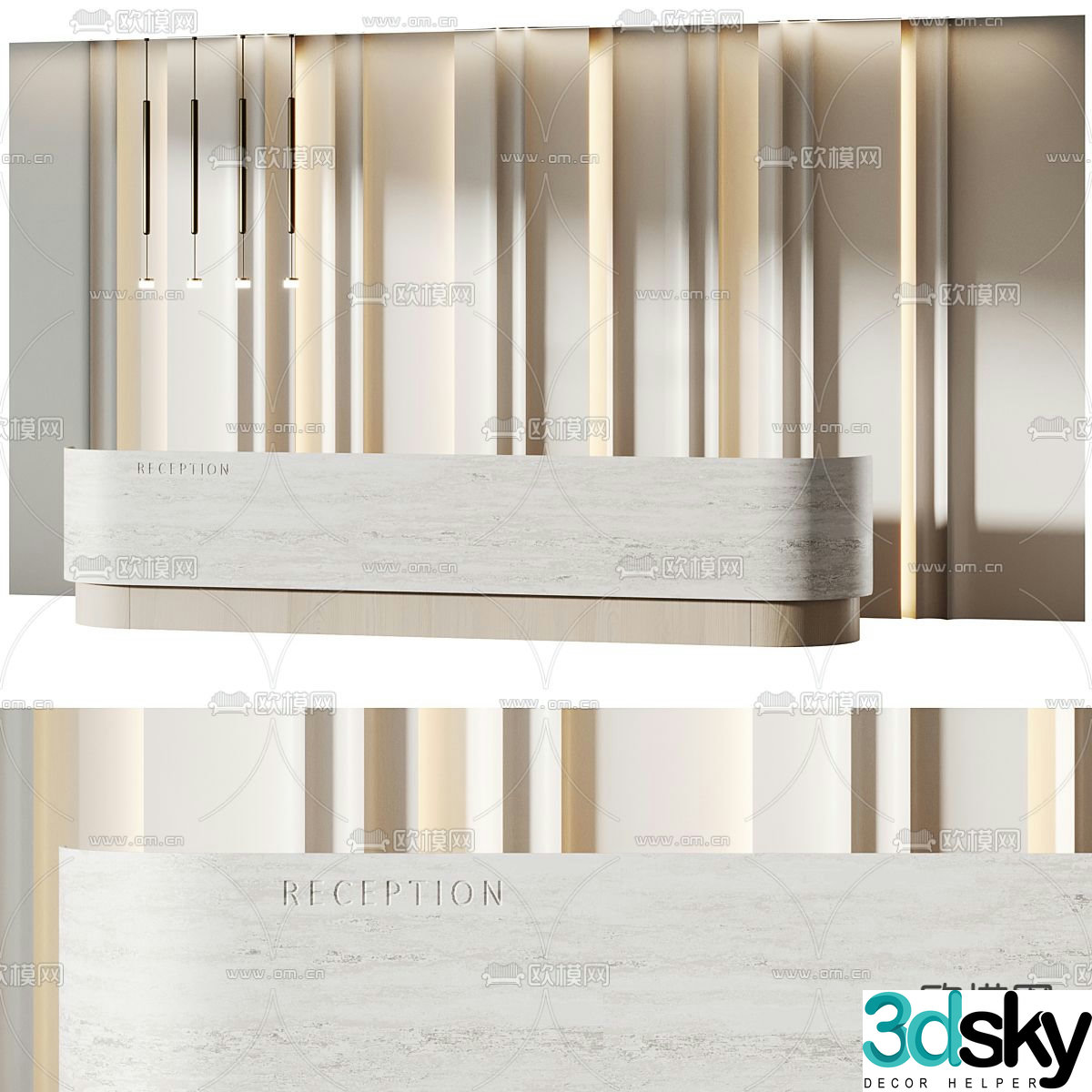 Reception desk information desk image wall 3d model