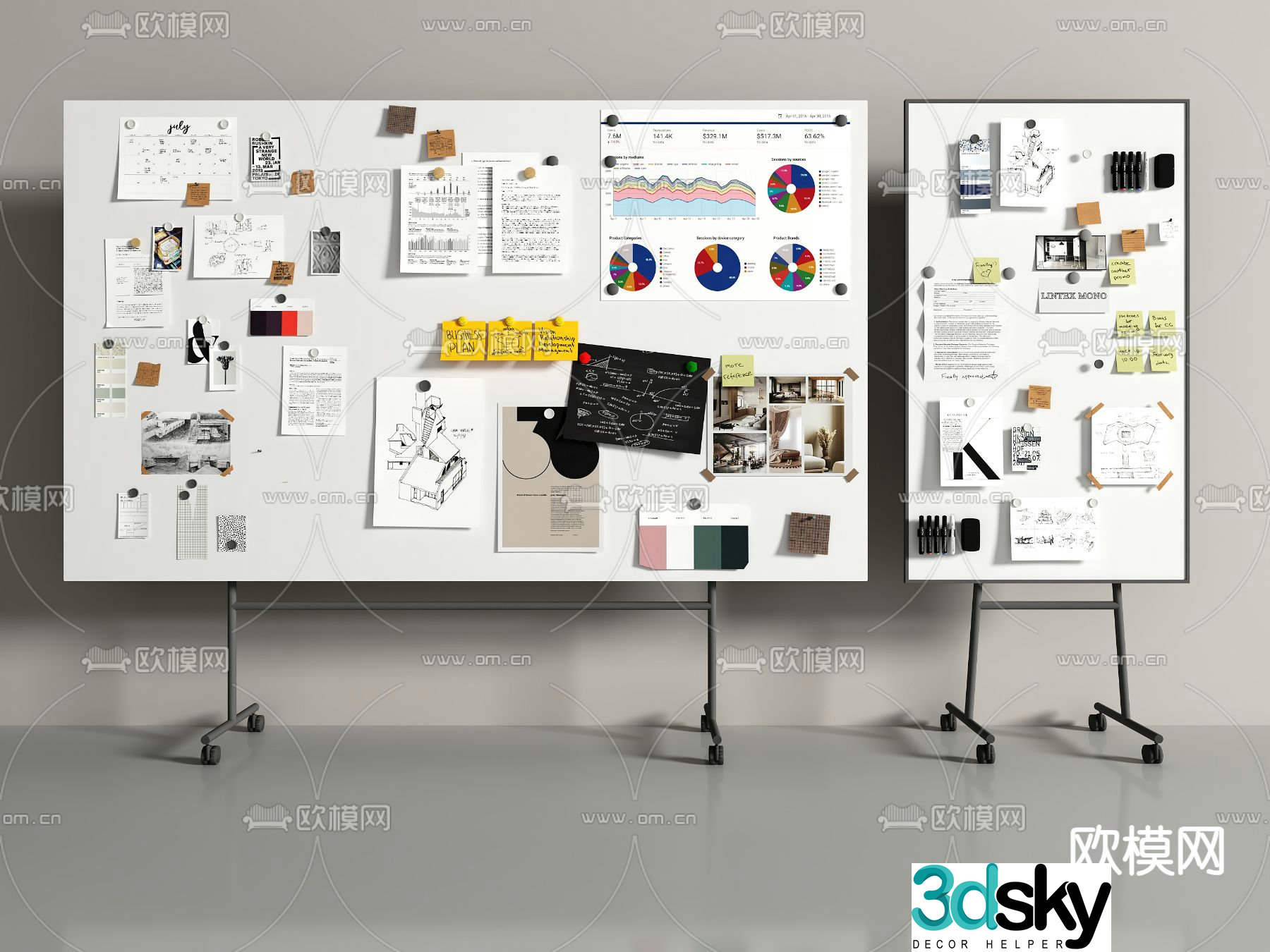 Office whiteboard mobile whiteboard note board 3d model