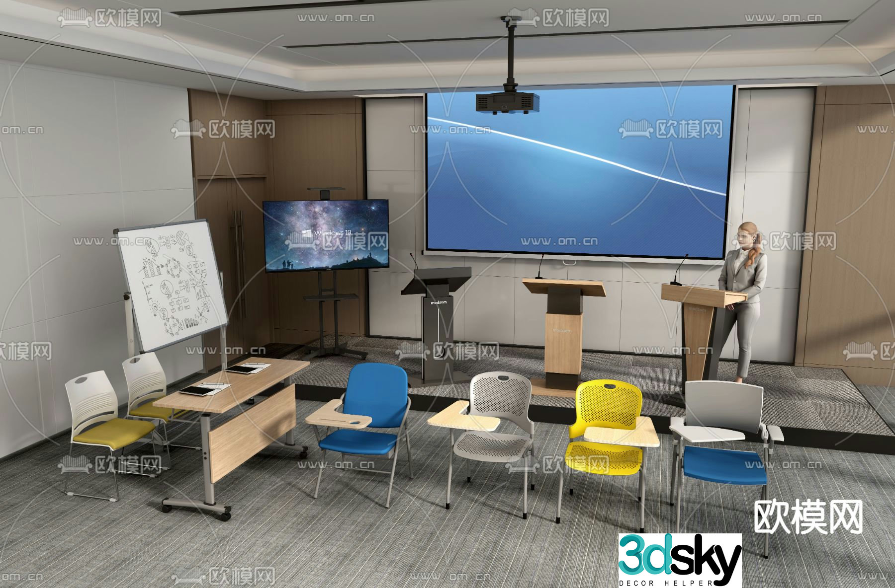 Training table conference chair lecture table host table multimedia conference 3D model