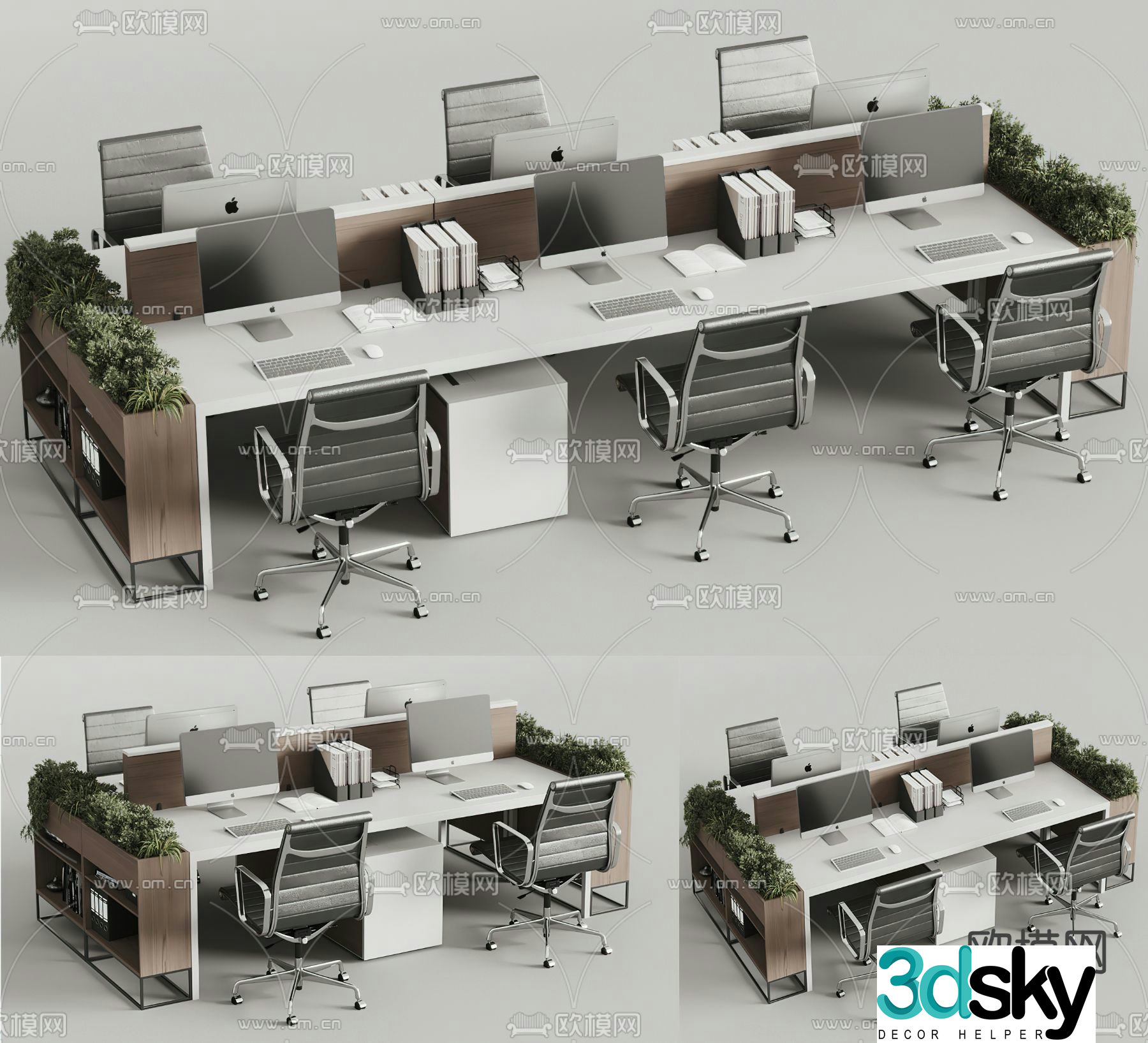Office desk and chair screen card station 3D model