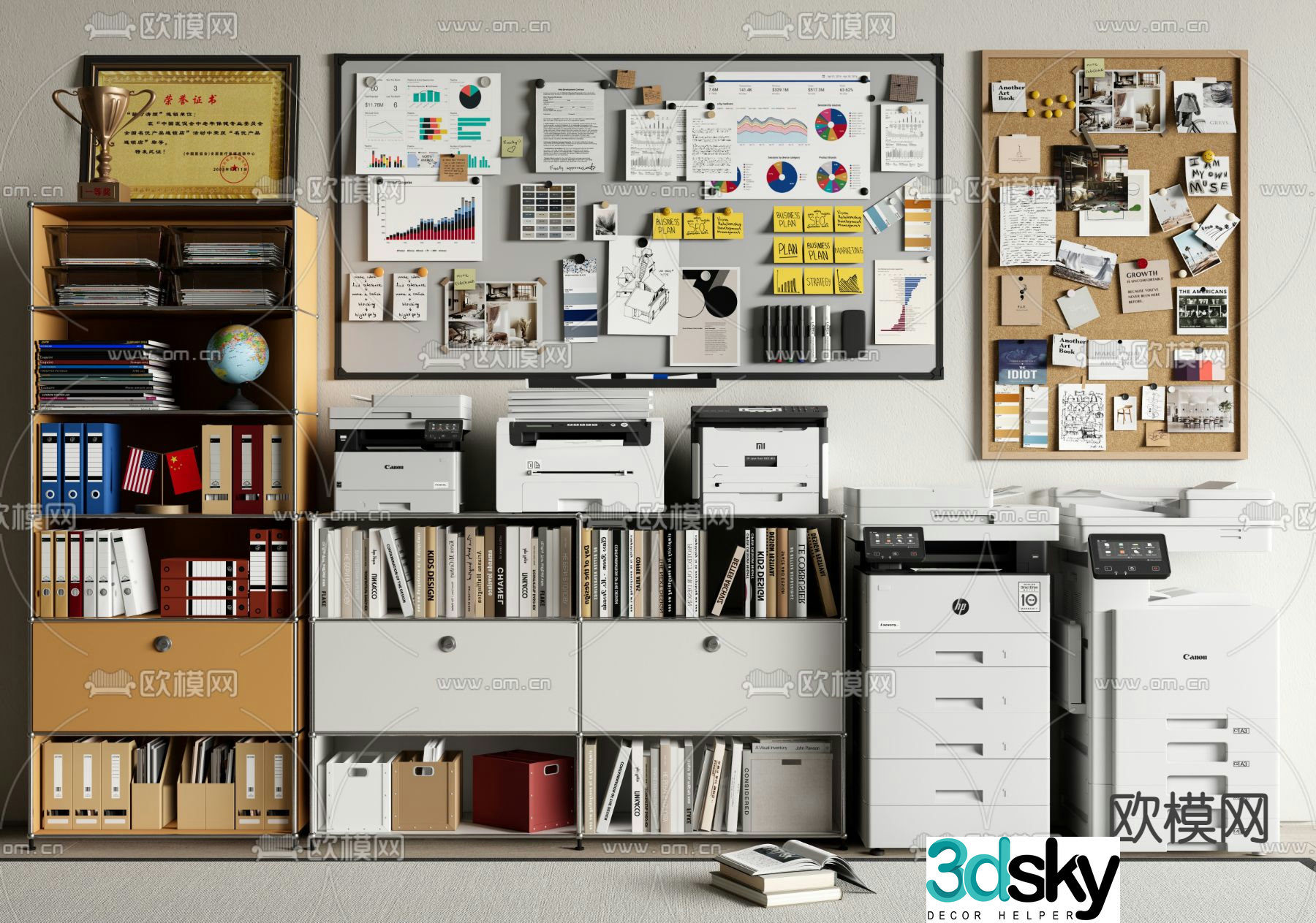 File cabinet filing cabinet note wall printer office supplies 3d model