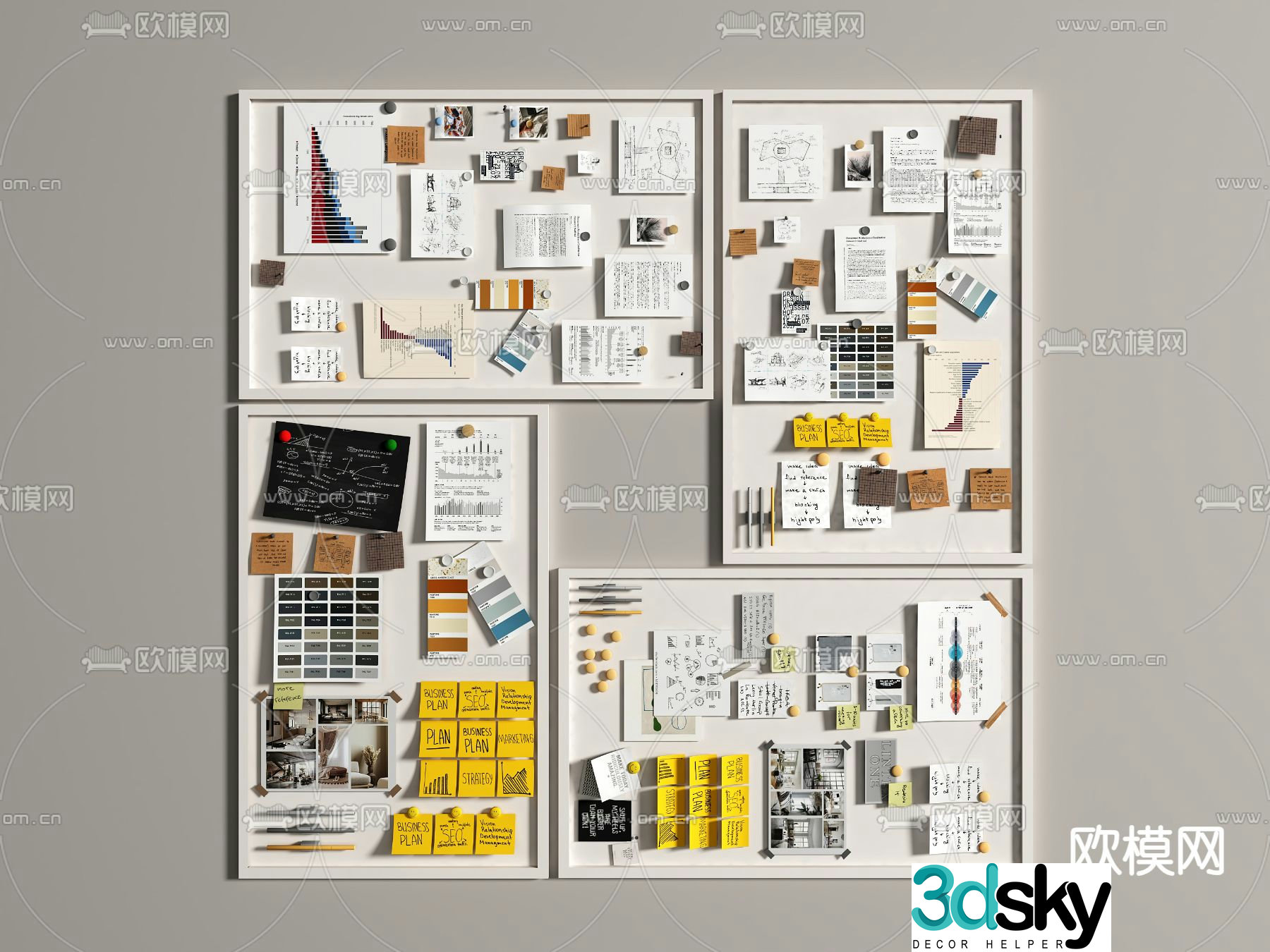 Office whiteboard note board message board 3d model