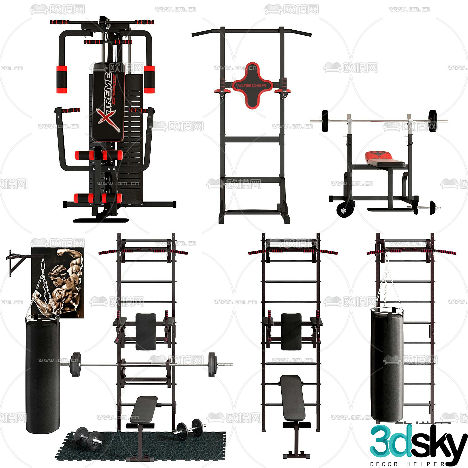 Fitness equipment sandbags sandbags horizontal bar 3d model
