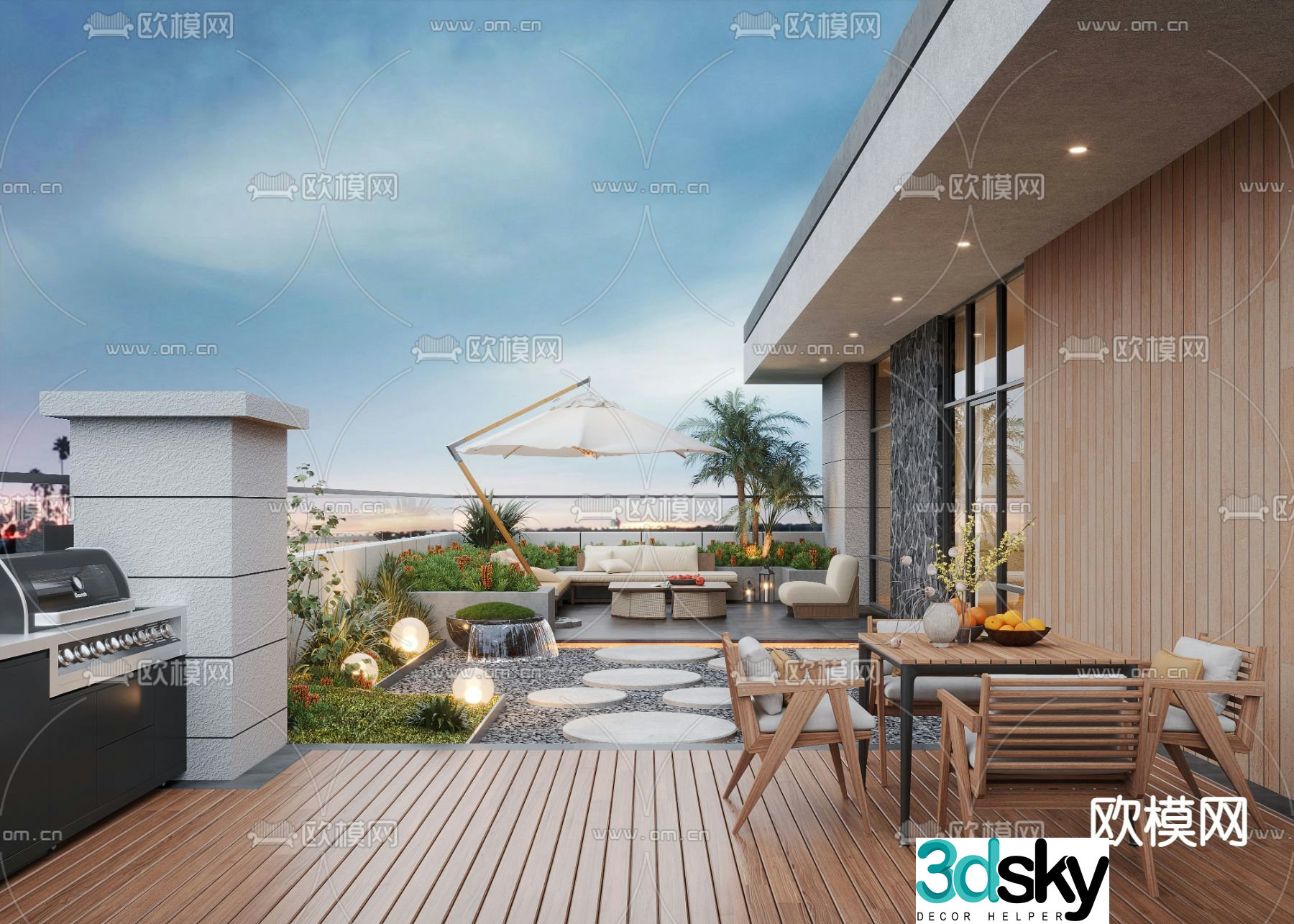 balcony terrace roof garden 3d model