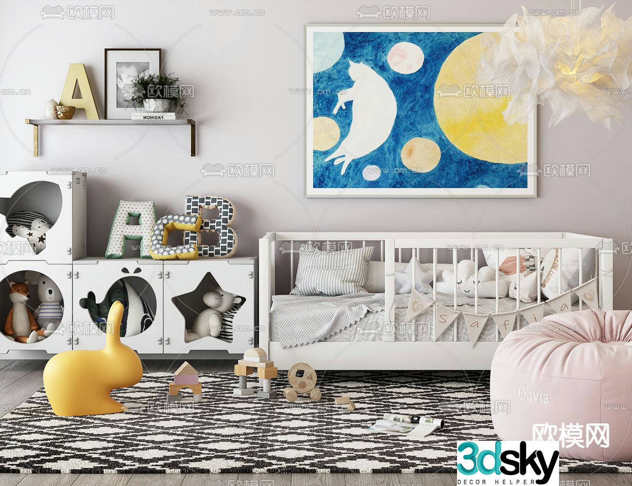 Modern children’s bed crib 3d model