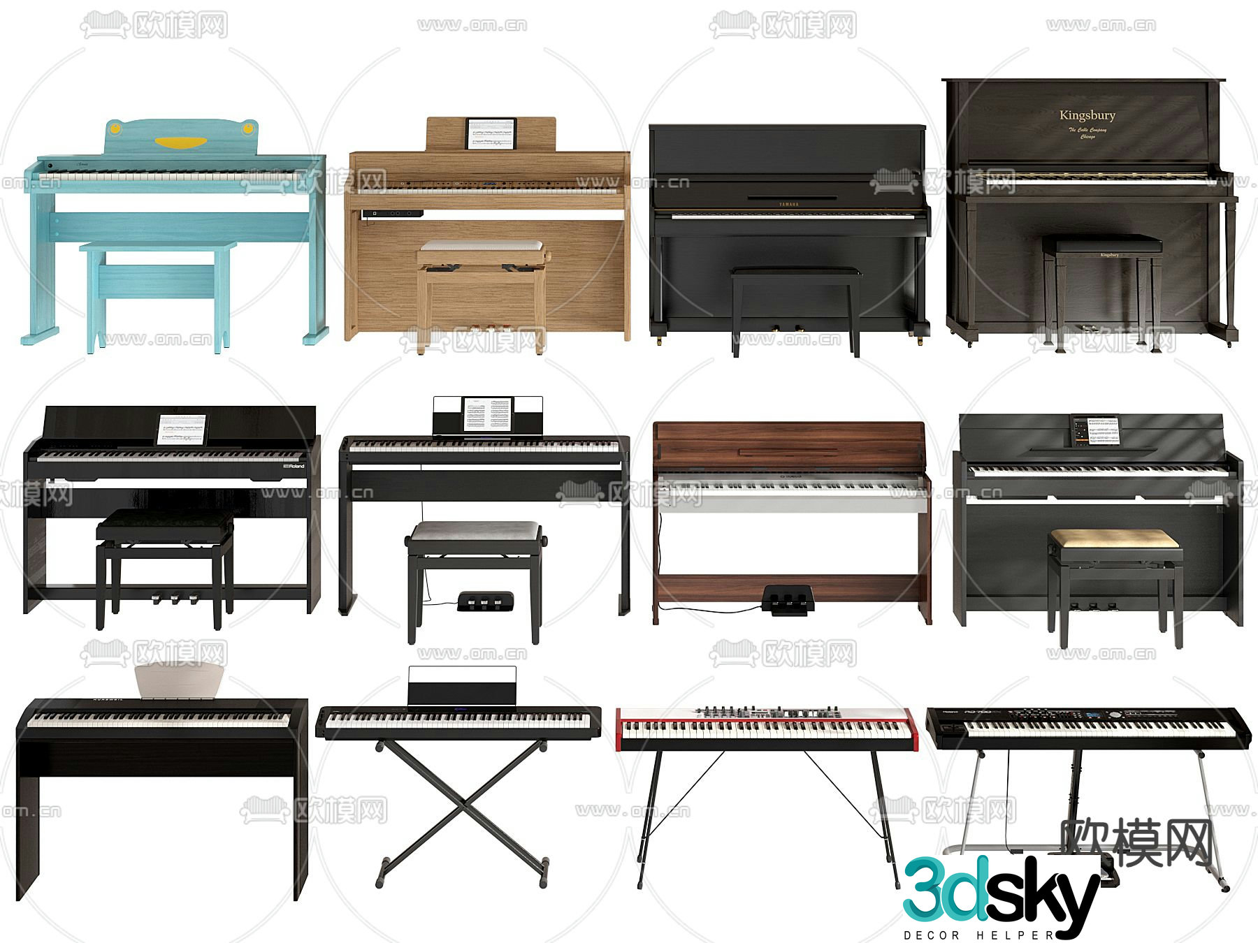 piano electronic keyboard music equipment 3d model