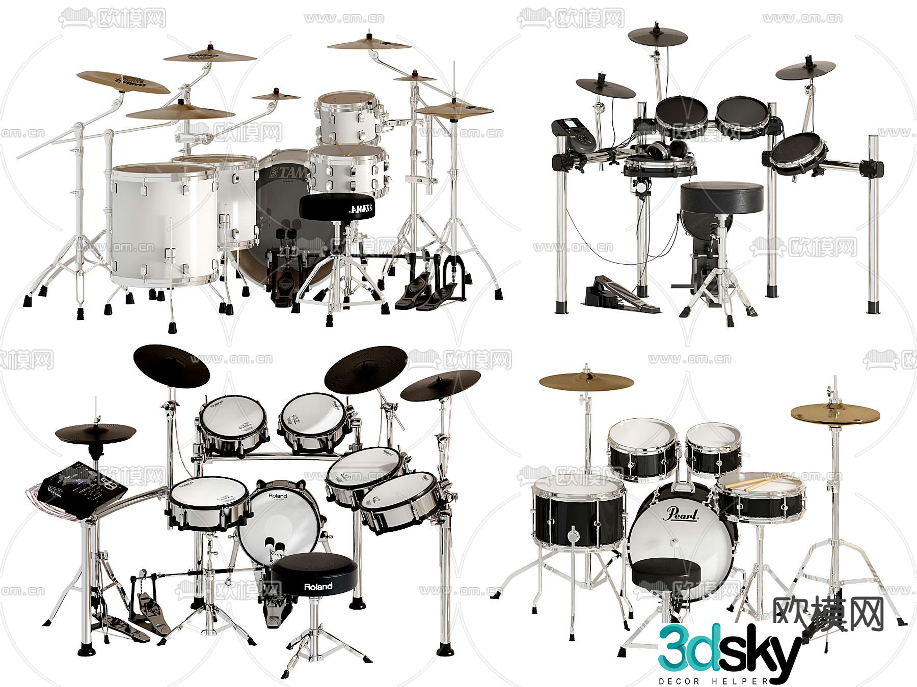 drum set music equipment 3d model