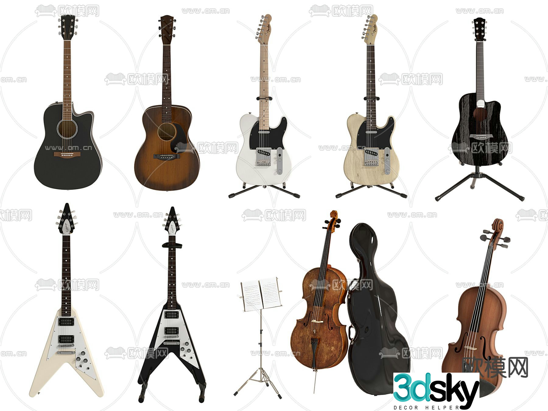 Guitar cello bass musical equipment 3d model