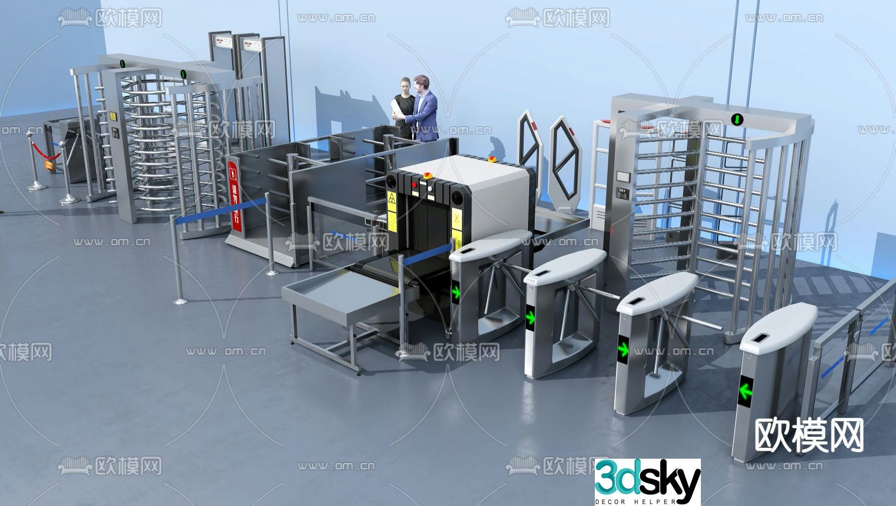 Security gate ticket check channel access control 3D model