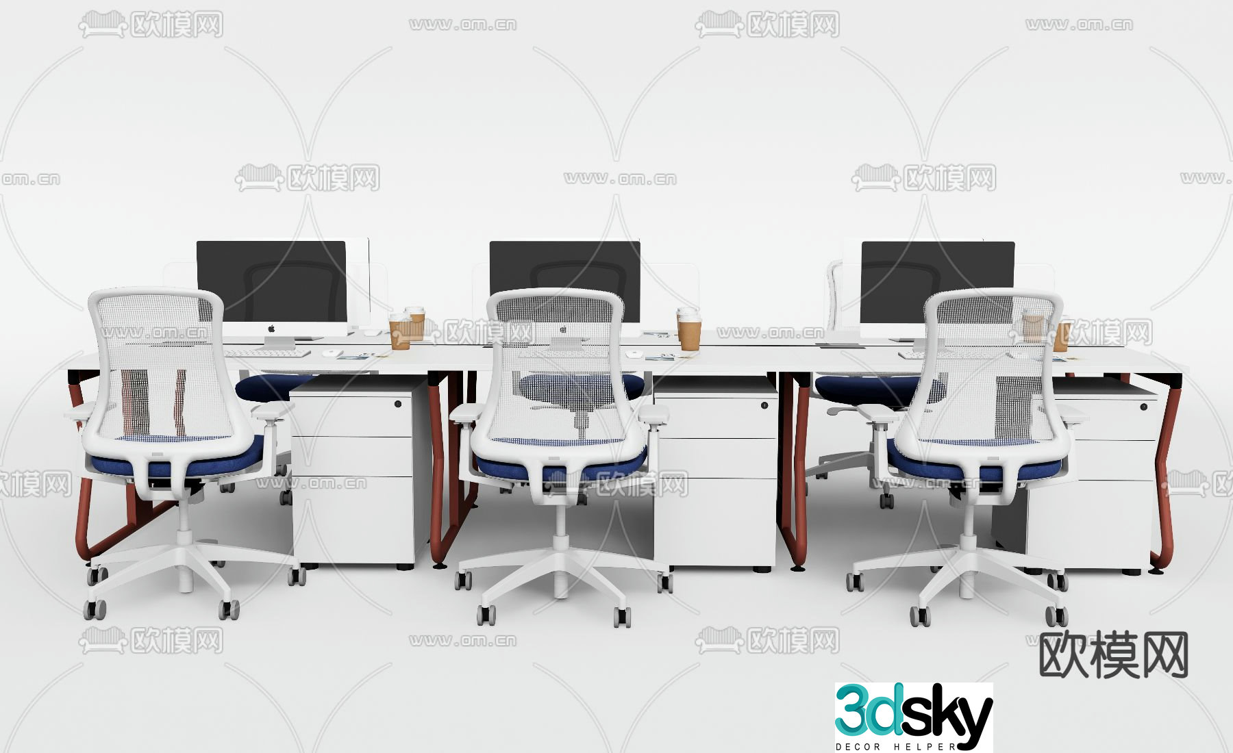 Office desk and chair position card space 3d model