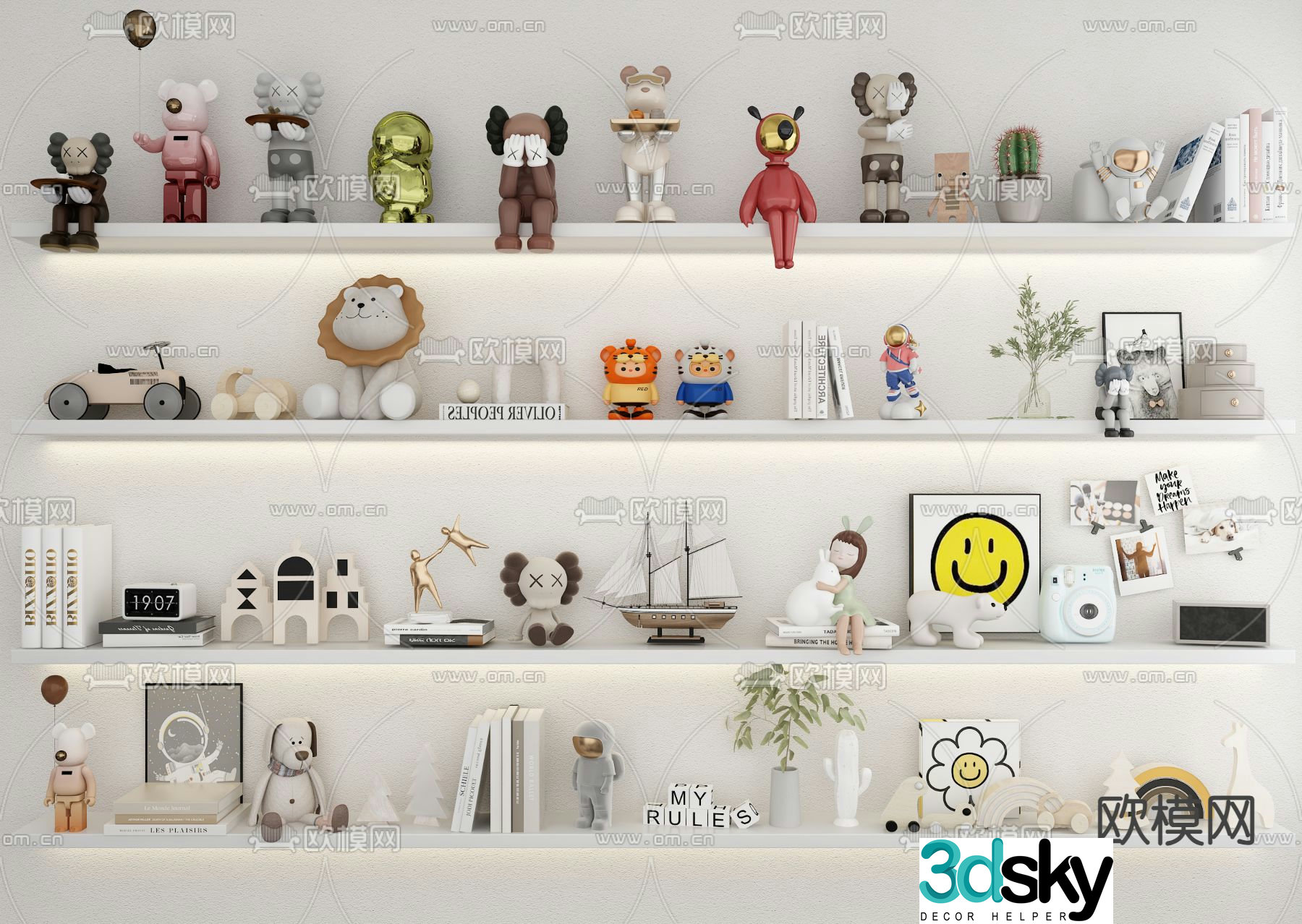 Children’s ornaments cartoon toys dolls books alarm clock 3D model