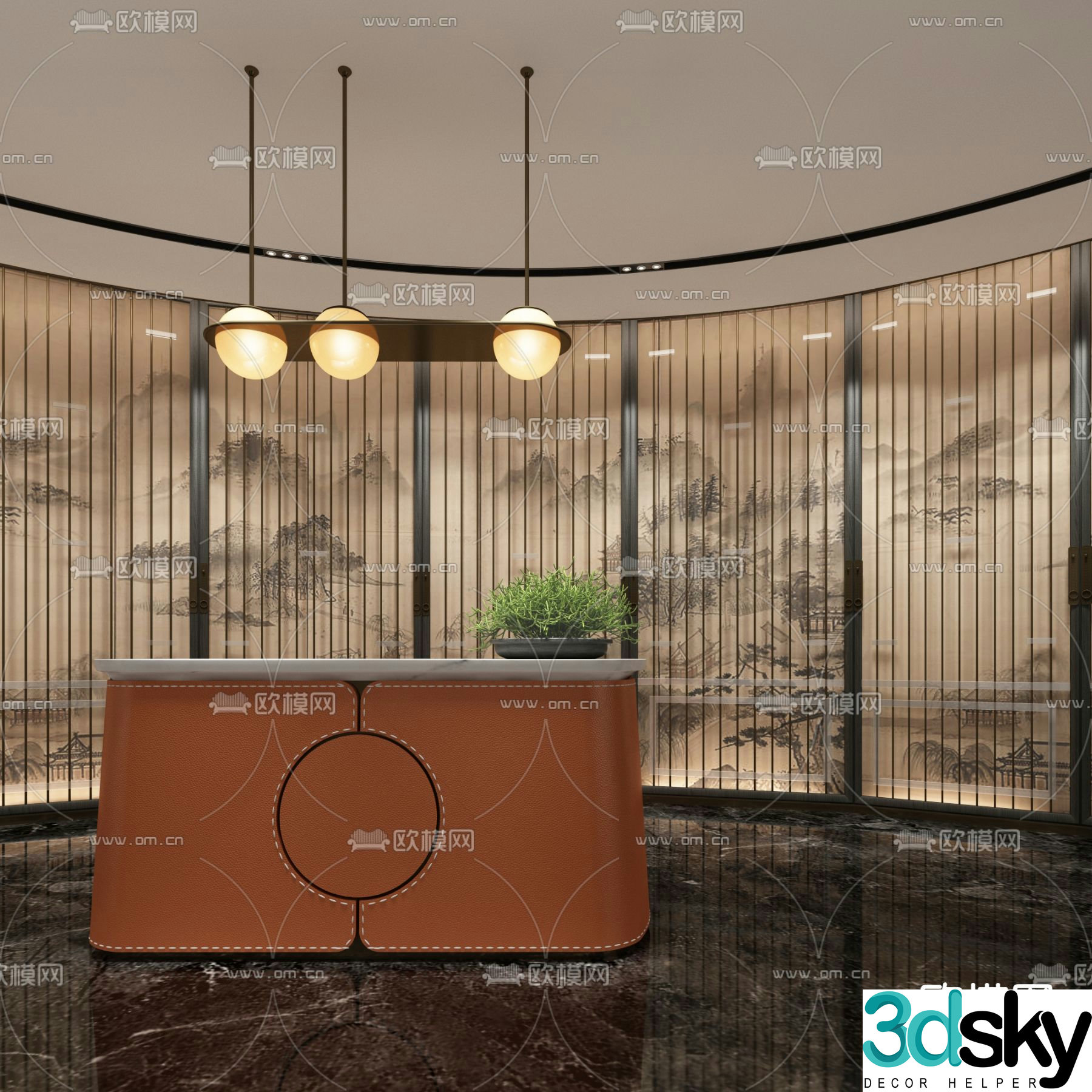 New Chinese style front desk reception desk service desk 3d model