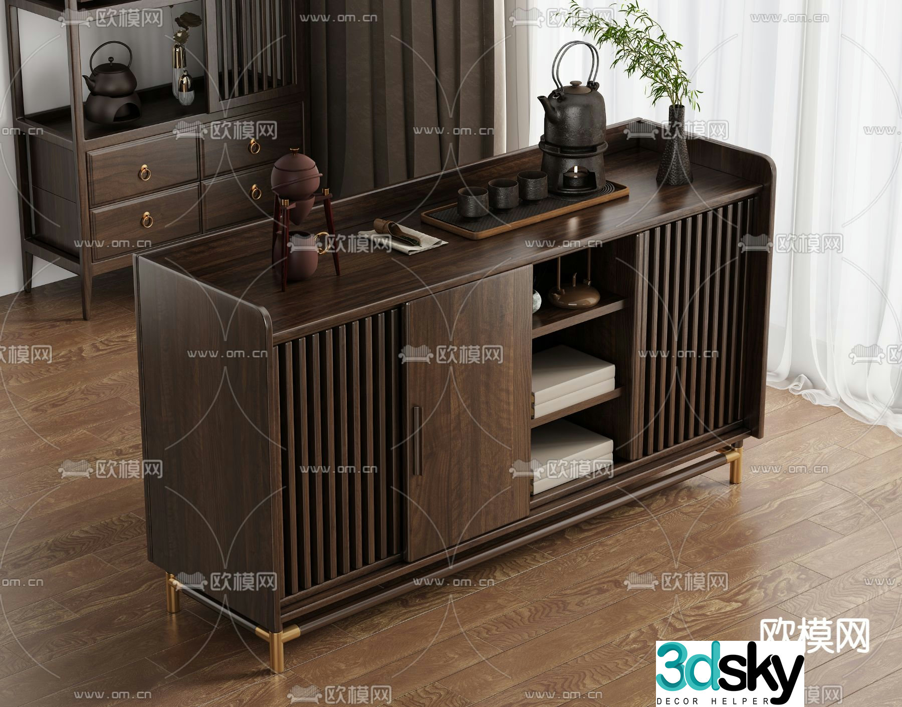 New Chinese tea cabinet tea cabinet mobile tea table 3D model