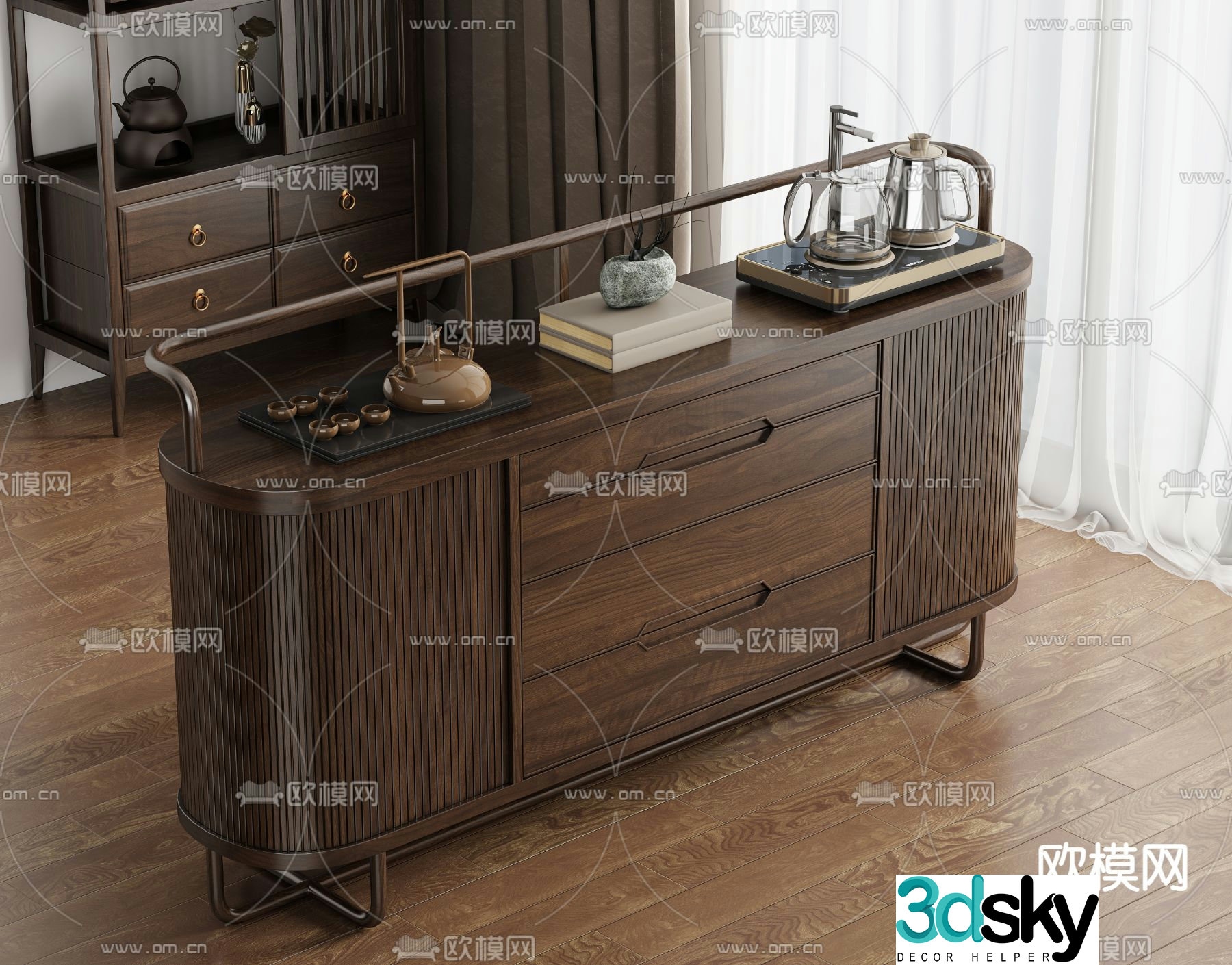 New Chinese tea cabinet tea cabinet mobile tea table 3D model