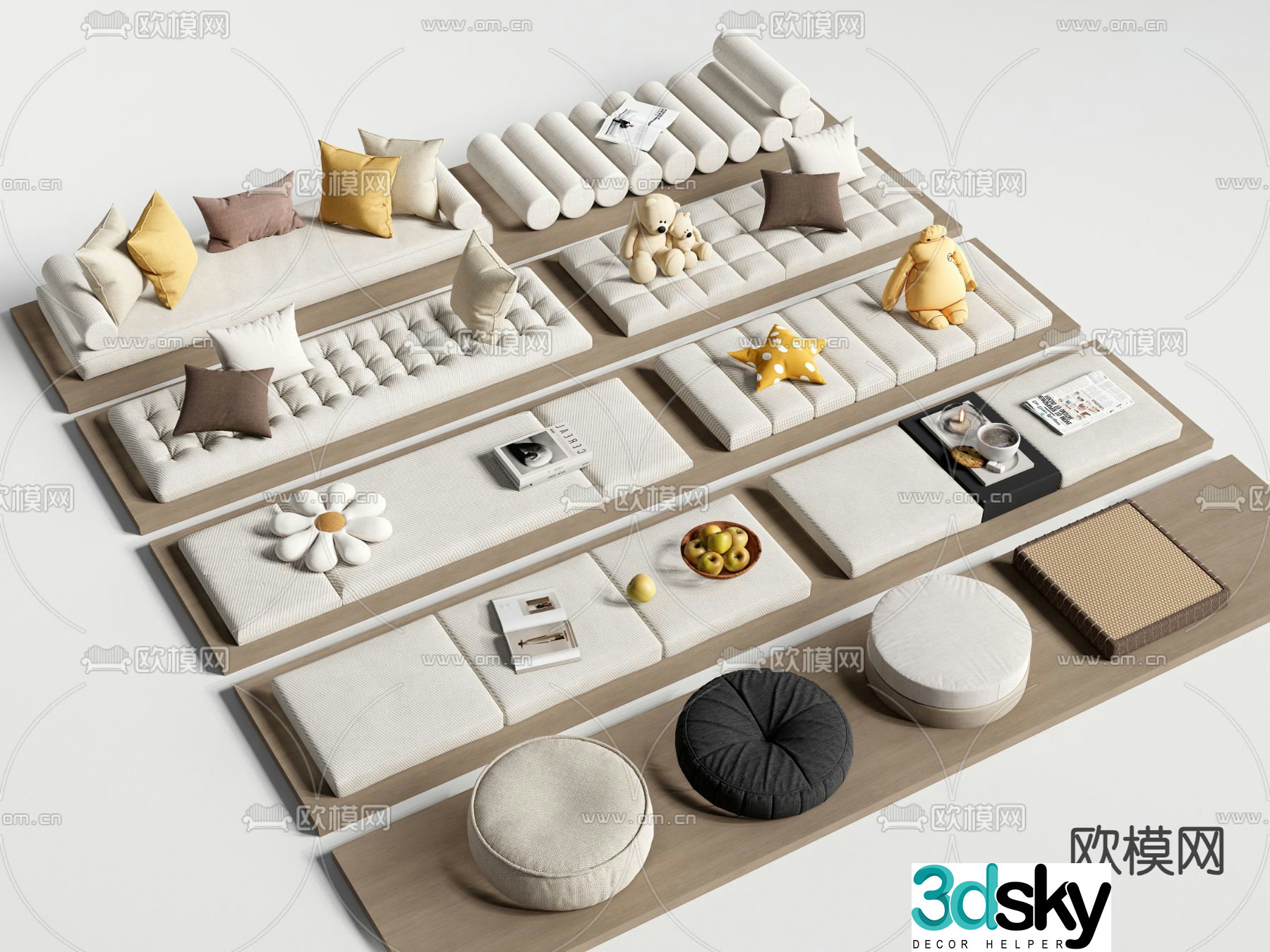 Seat cushion bay window cushion sofa cushion futon 3D model