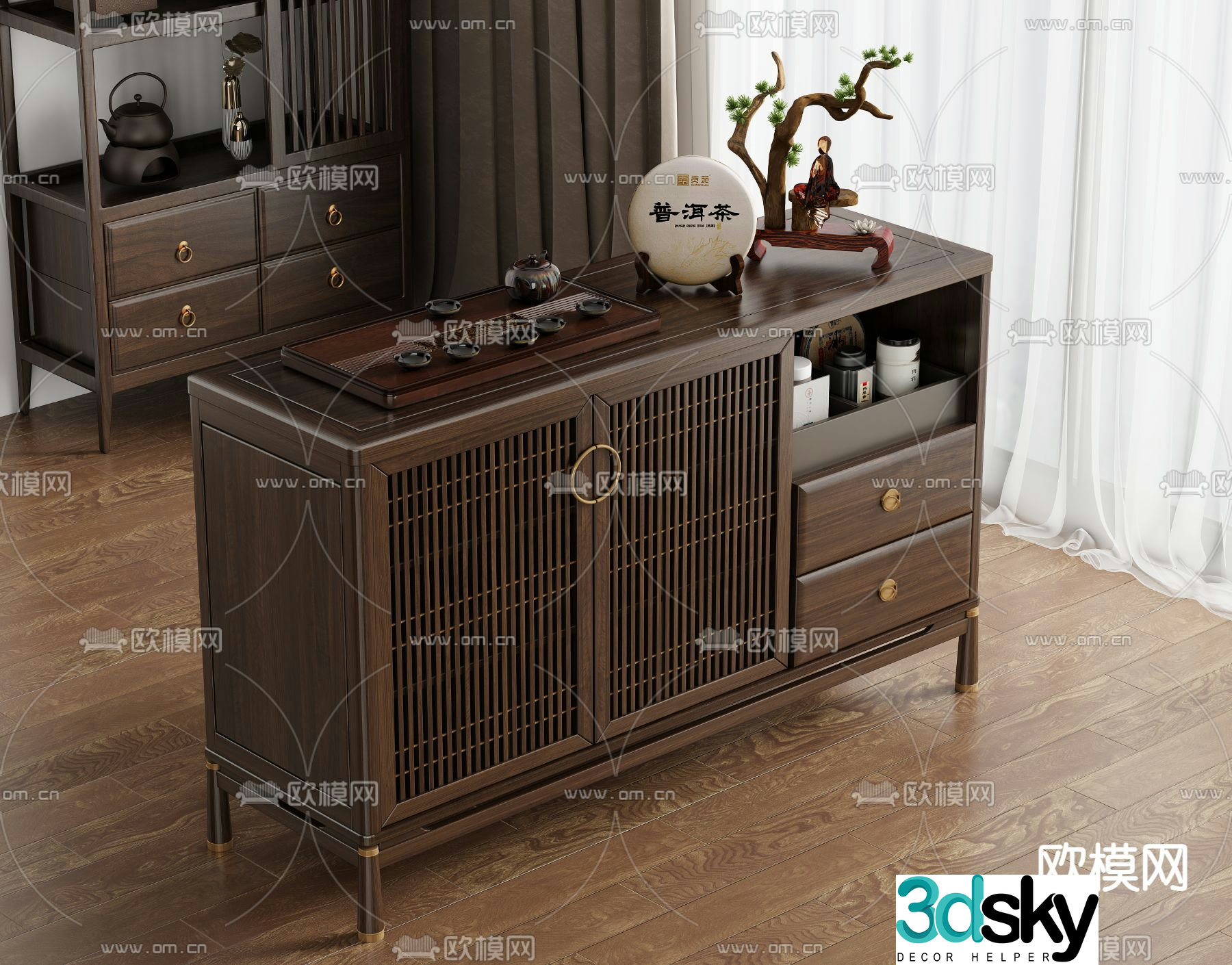 New Chinese tea cabinet tea cabinet mobile tea table 3D model