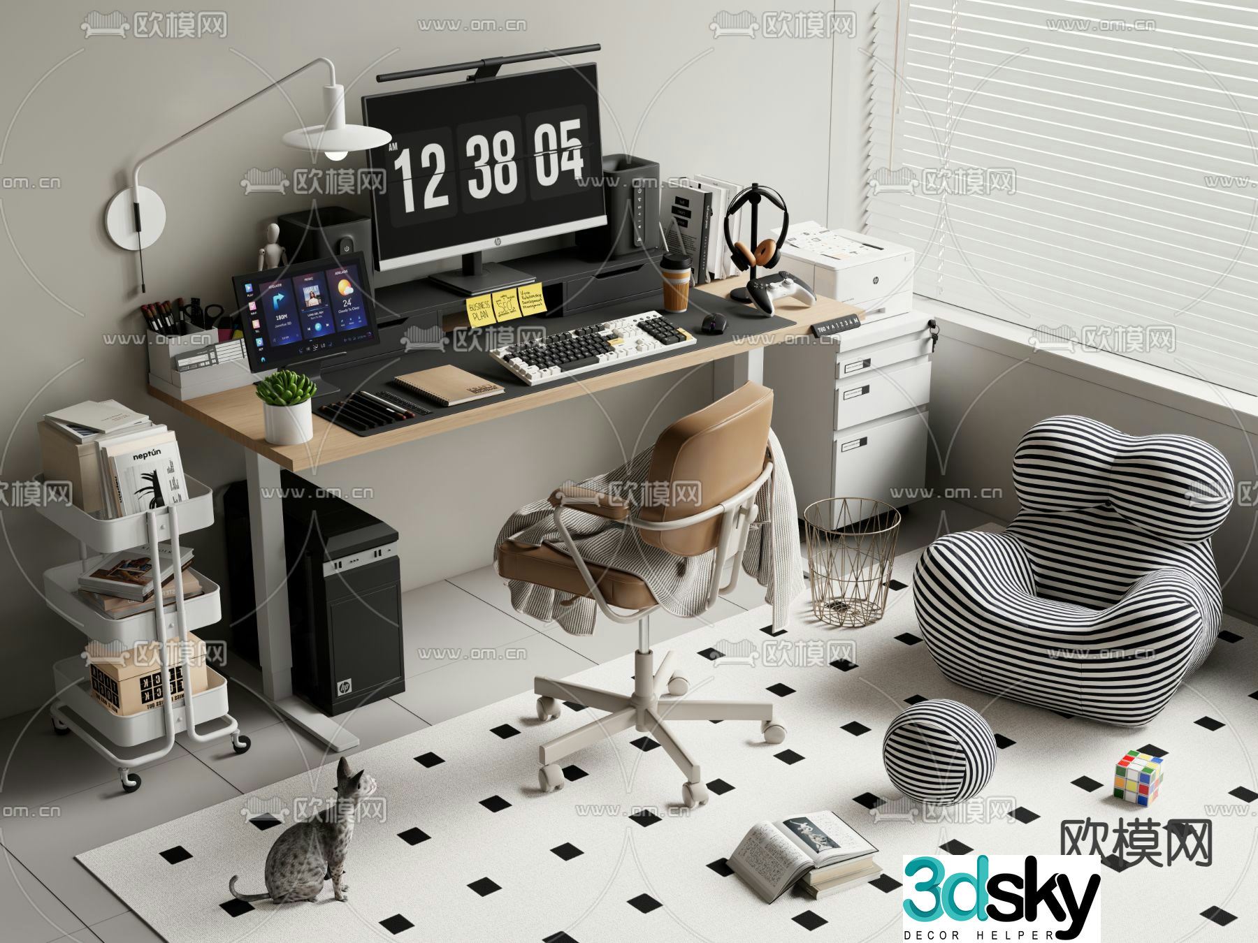 desk study table computer desk 3d model