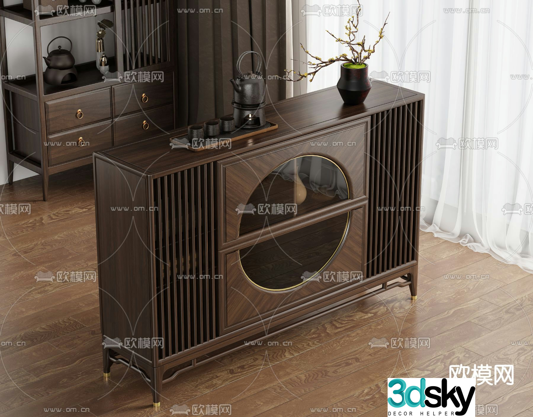 New Chinese tea cabinet tea cabinet mobile tea table 3D model