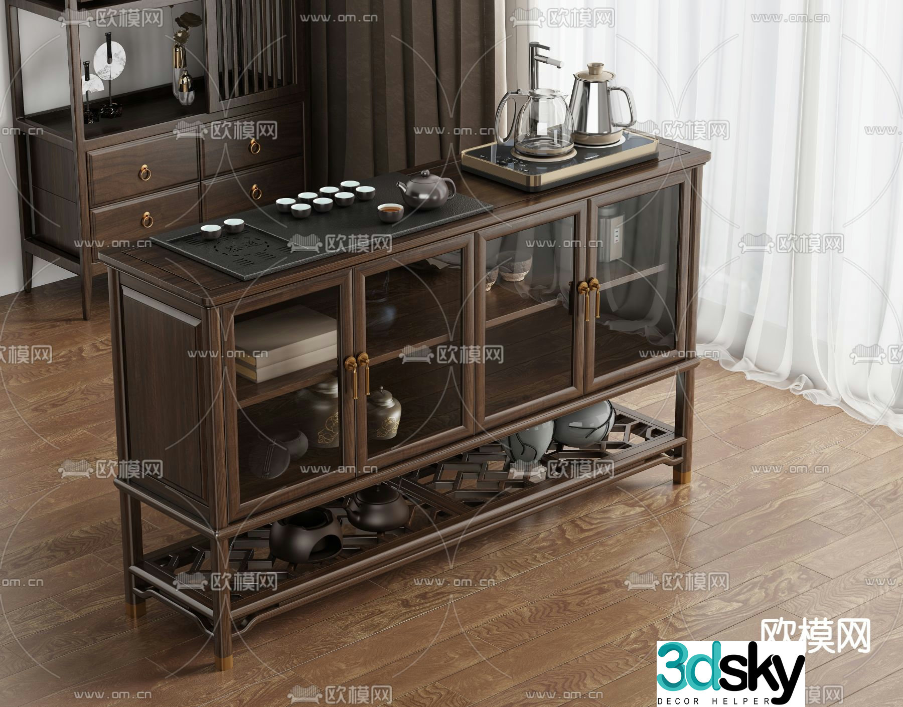 New Chinese tea cabinet tea cabinet mobile tea table 3D model