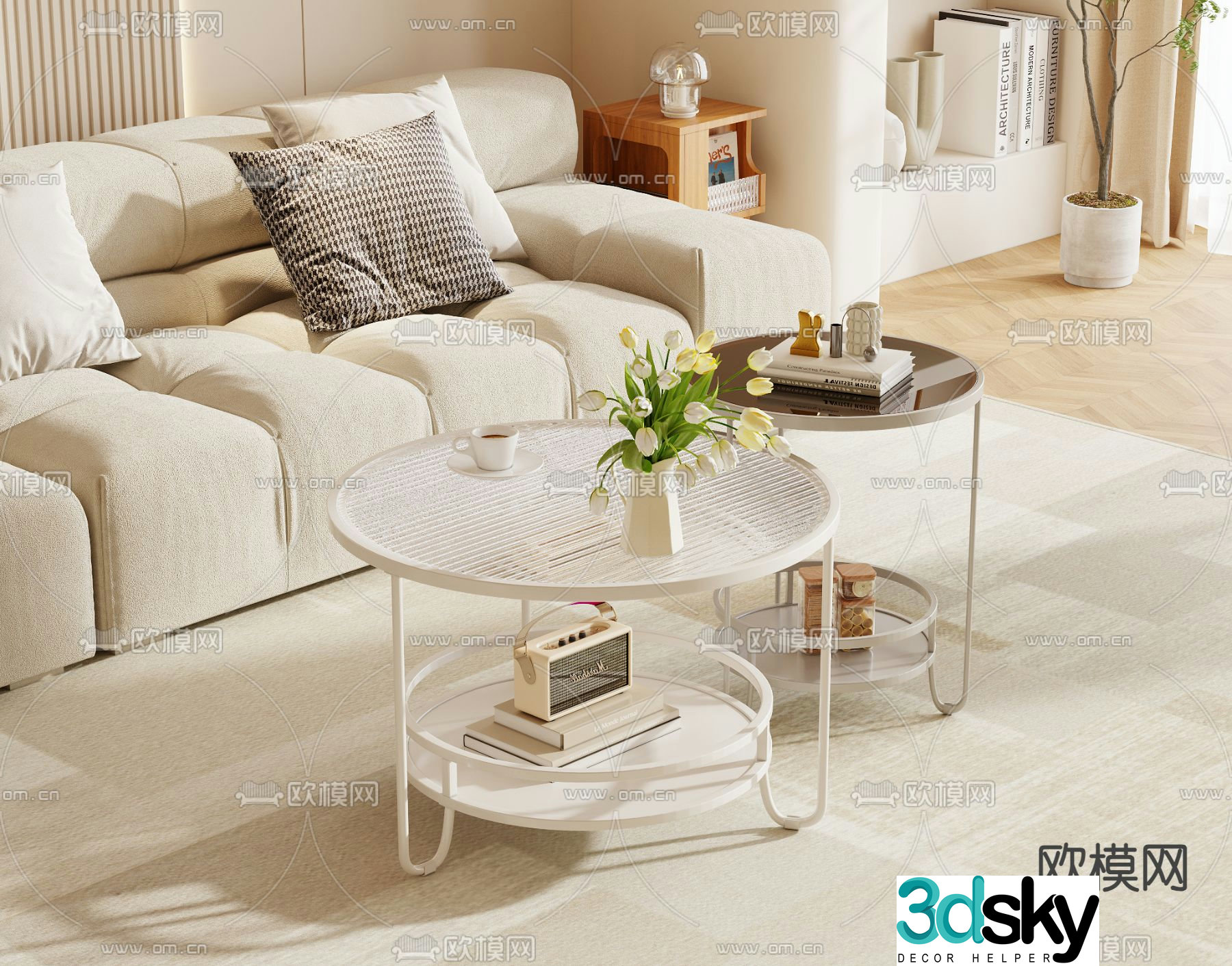 Cream style coffee table mother-in-law coffee table 3d model