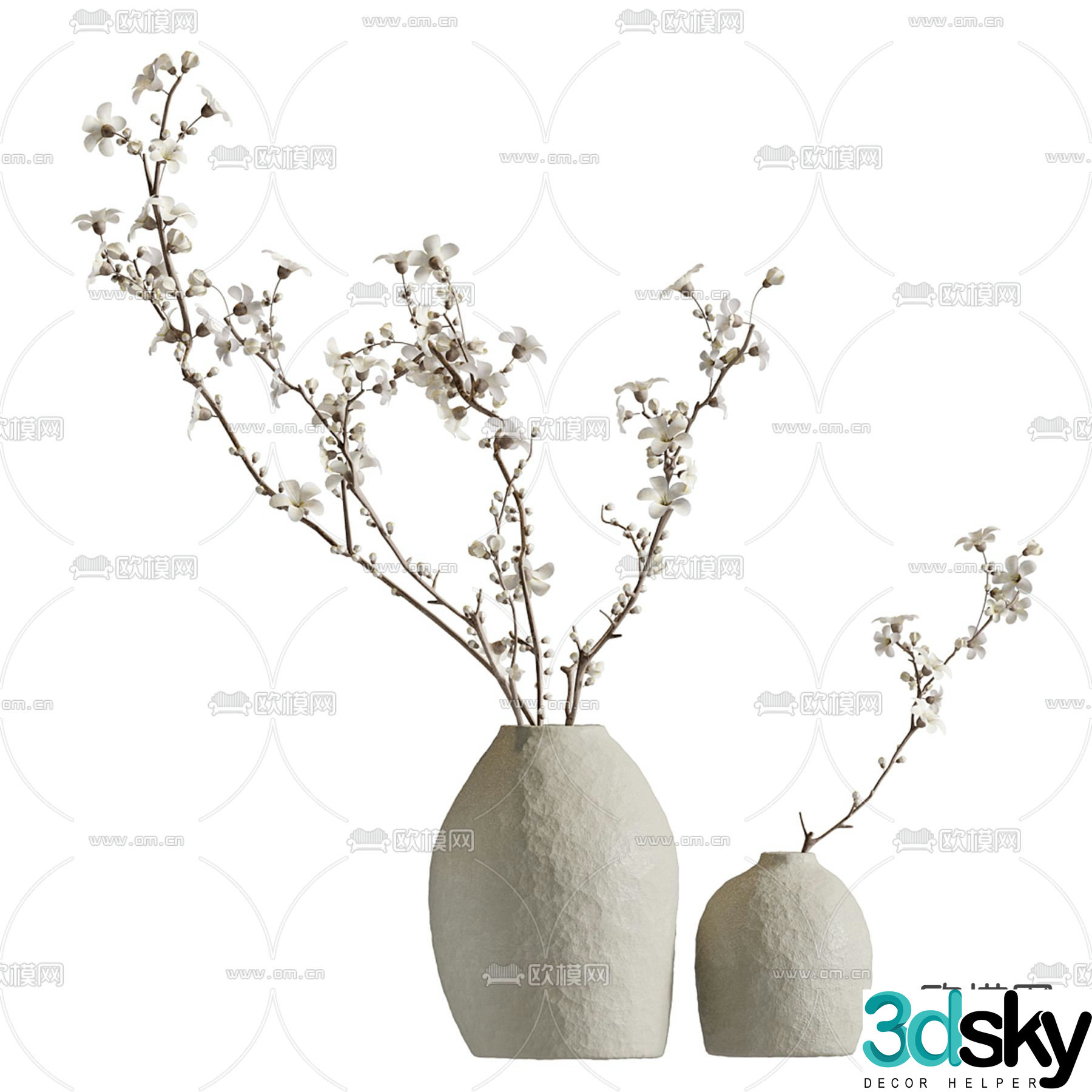 Vase cherry blossom dry branches flower arrangement 3d model