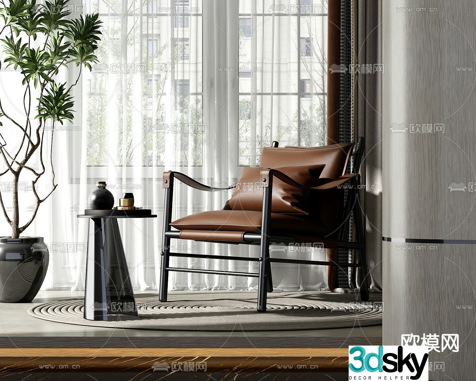 Light luxury sofa chair leather leisure chair 3d model