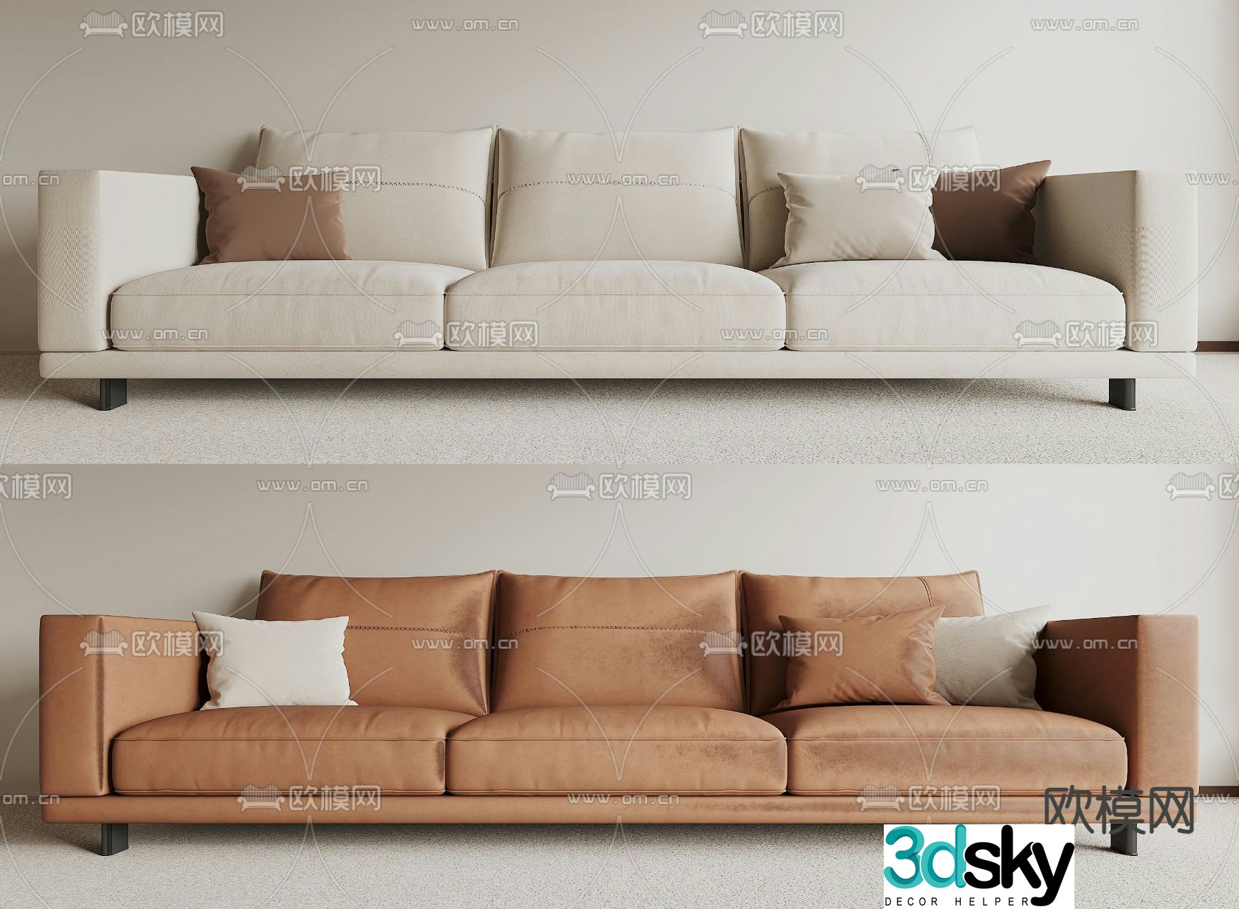 Three-person sofa multi-person sofa upholstered sofa 3D model