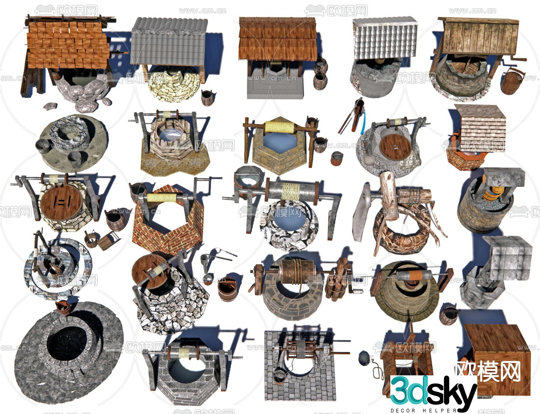 Chinese style water well ancient well 3d model of windlass well