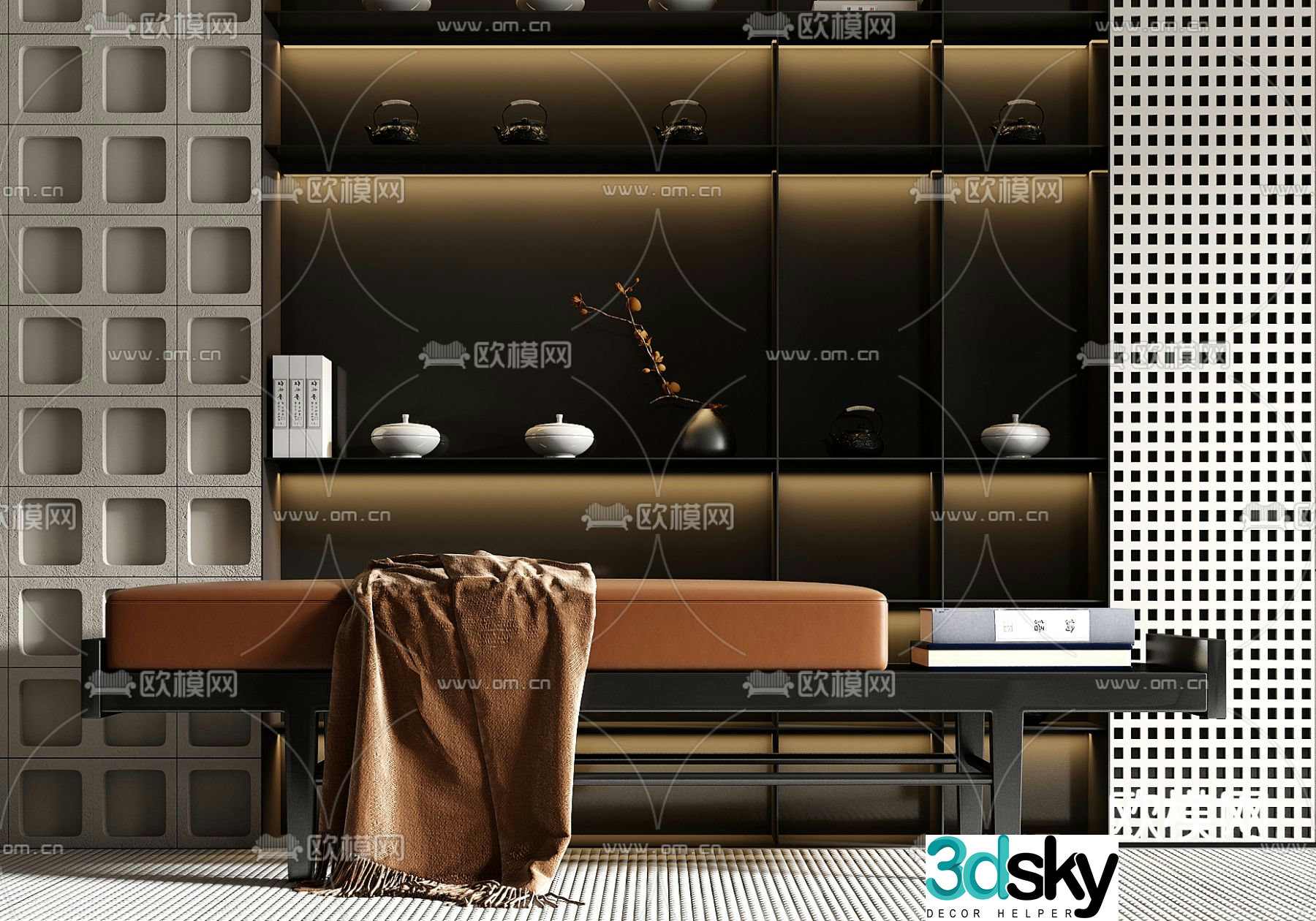 New Chinese style bed end stool footrest sofa stool 3d model