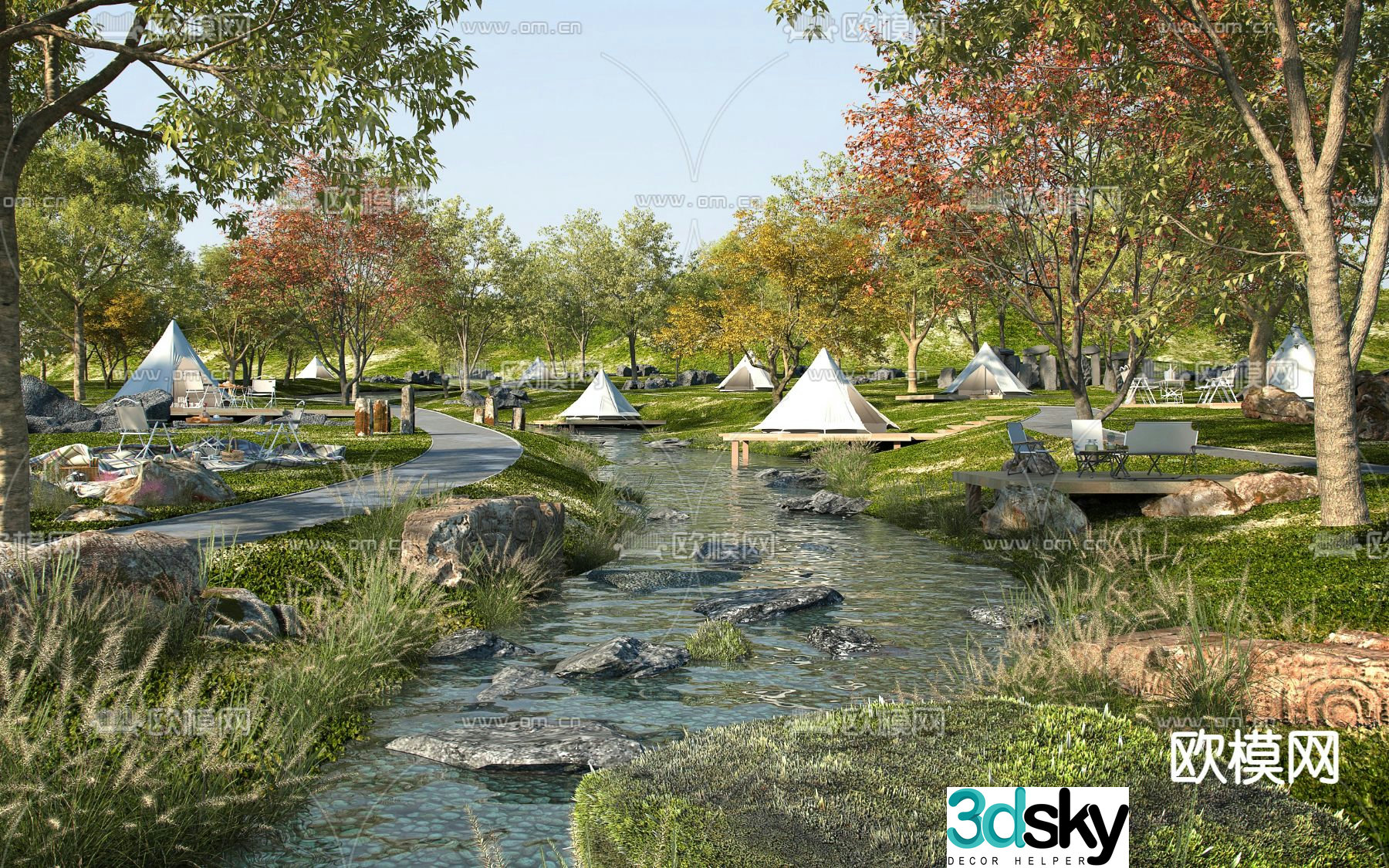 campsite stream gully 3d model