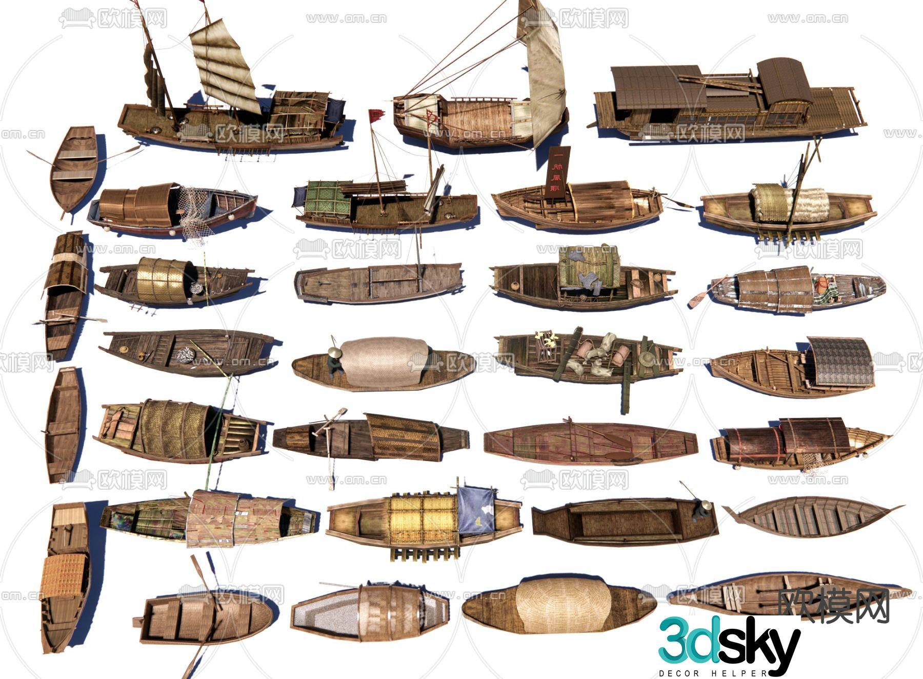 Chinese wooden boat, fishing boat, wooden boat, sailing boat 3d model