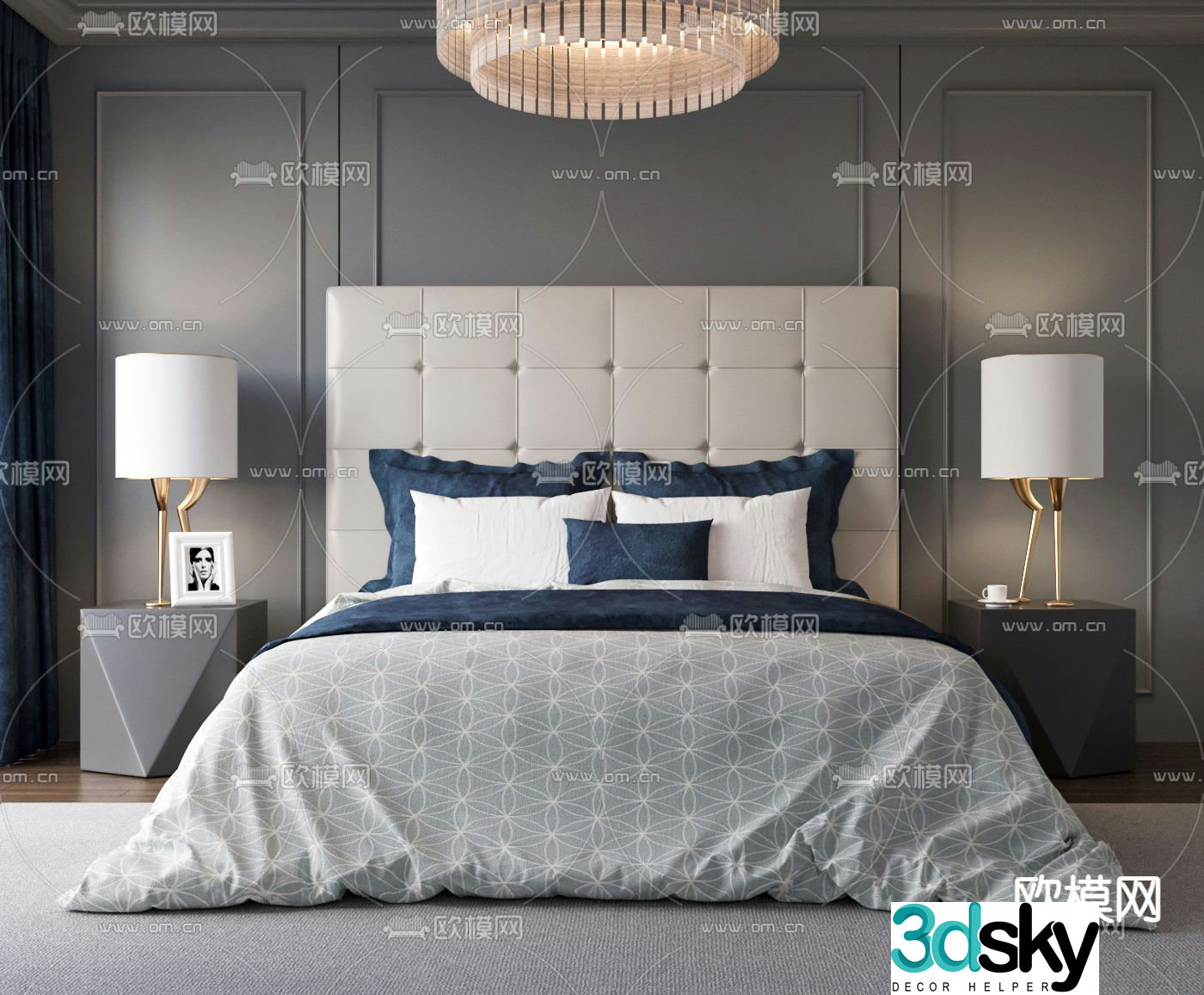 High back double bed 3d model