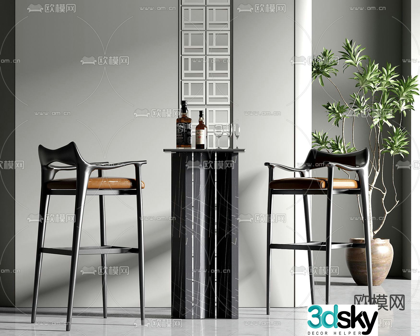 Wine tasting area bar bar chair bar stool 3d model