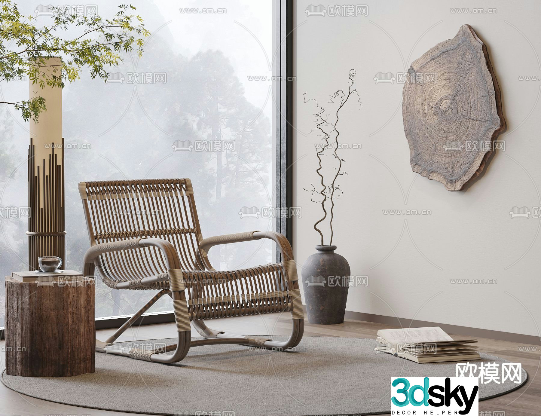 Rattan chair leisure chair lounge chair balcony chair 3d model