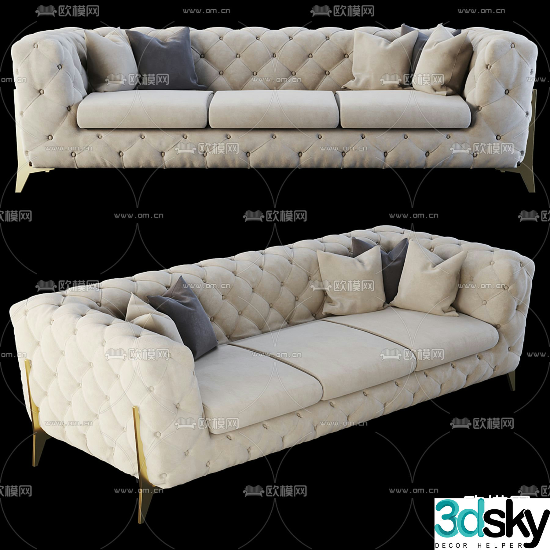 Three person sofa multi person sofa 3d model