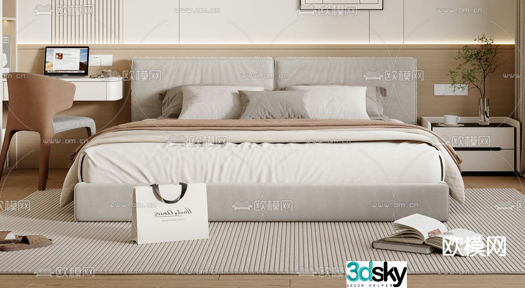Modern double bed 3d model