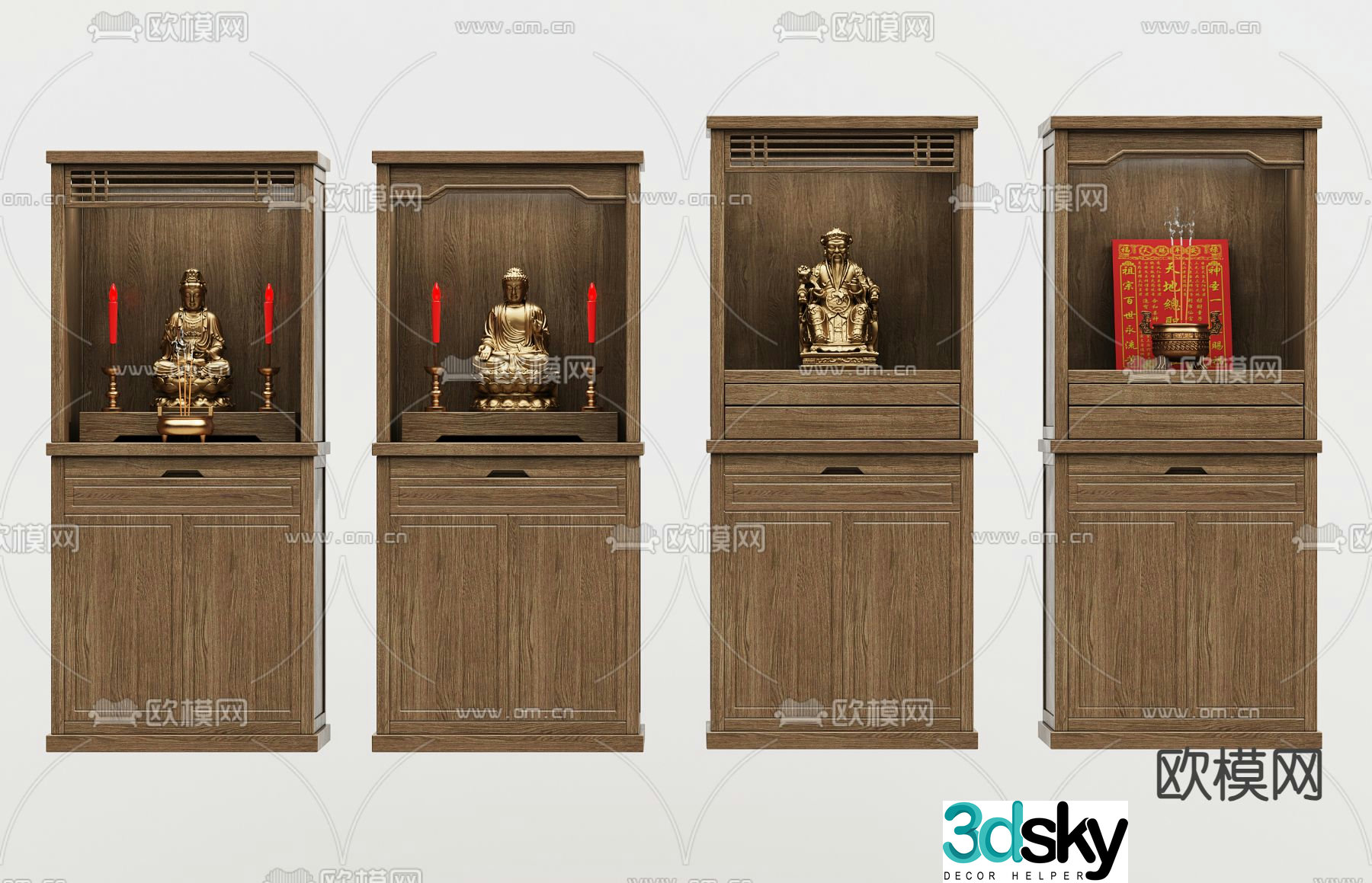 New Chinese style Buddhist niche shrine sacred cabinet 3D model