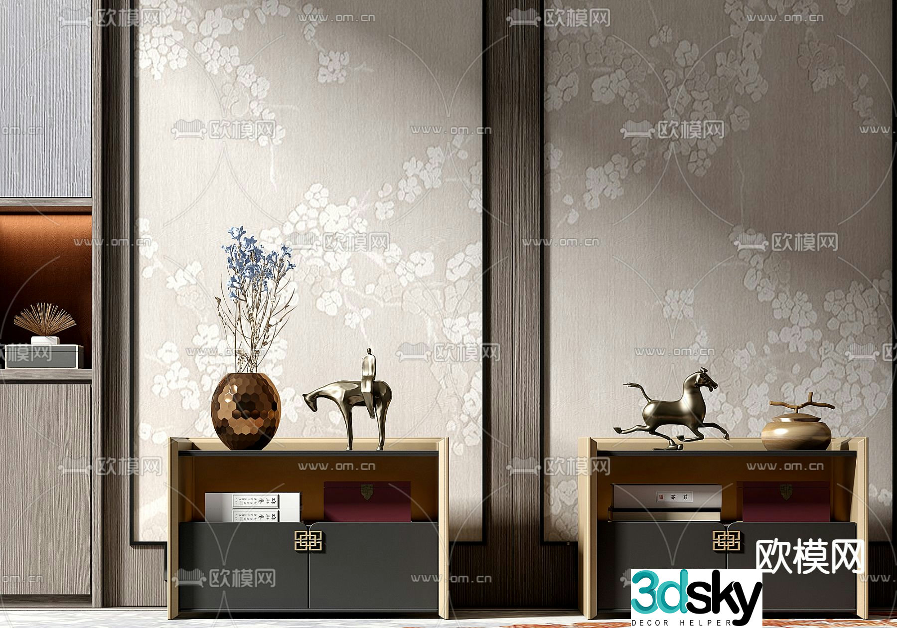 New Chinese style bedside table 3d model