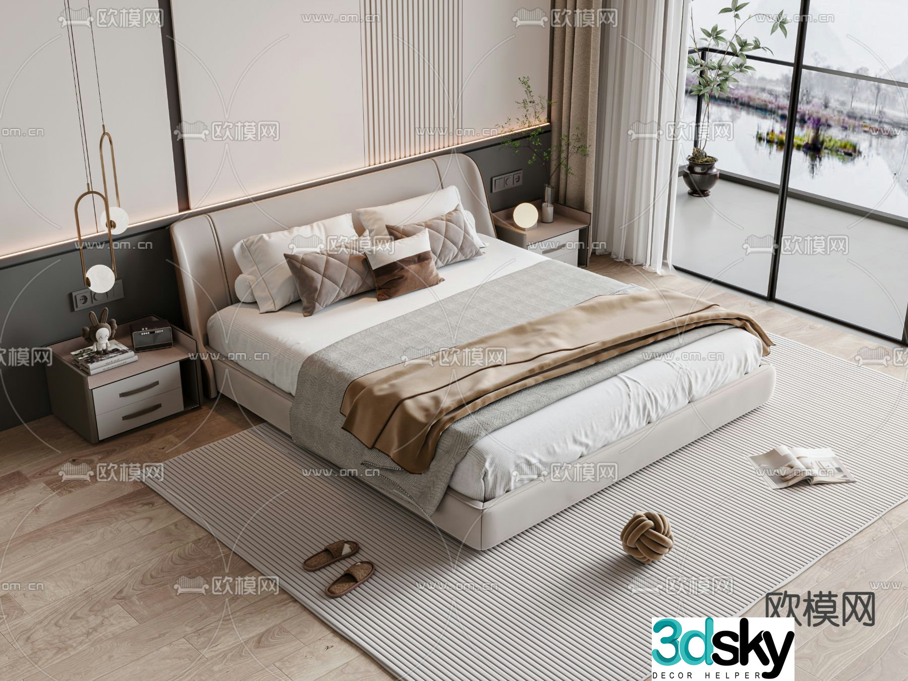 Modern double bed 3d model