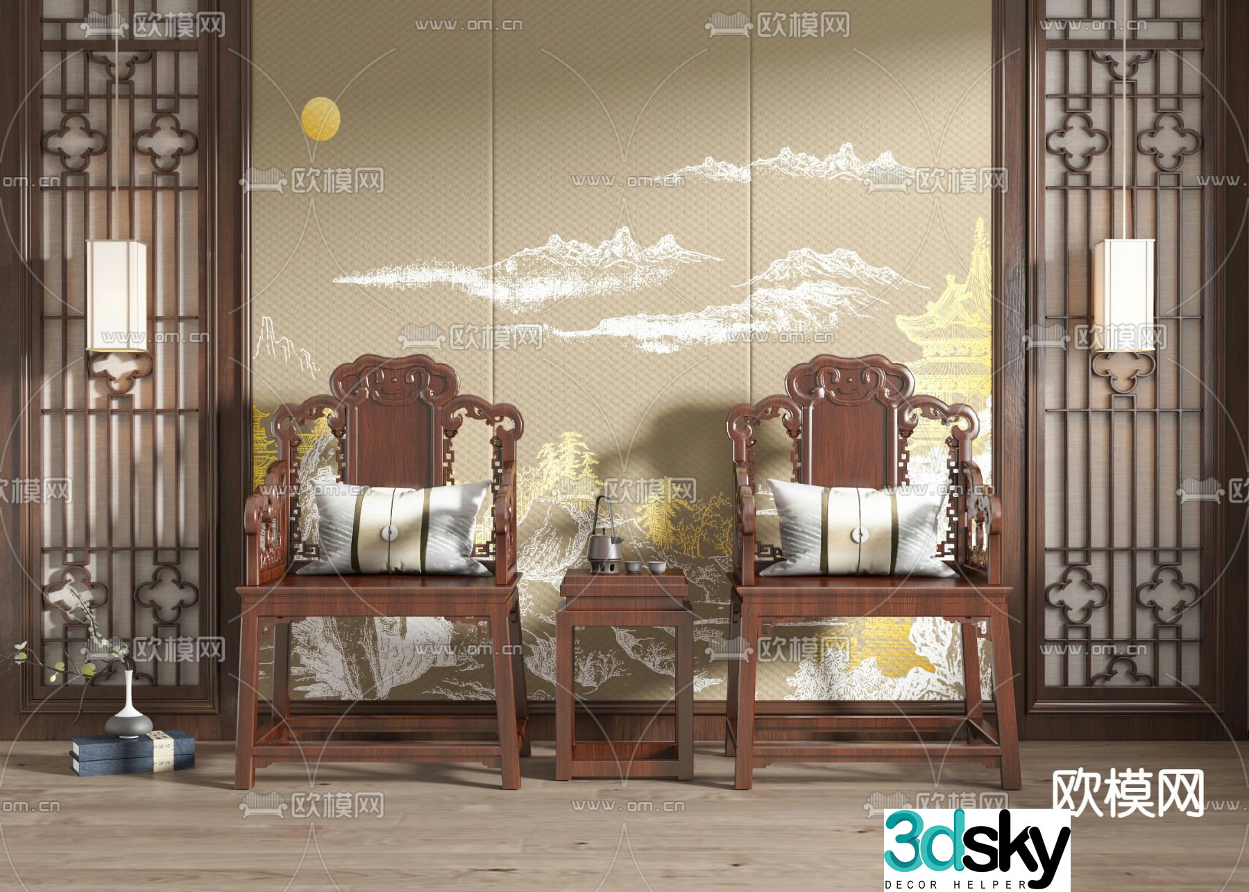 Chinese style chair Taishi chair 3d model