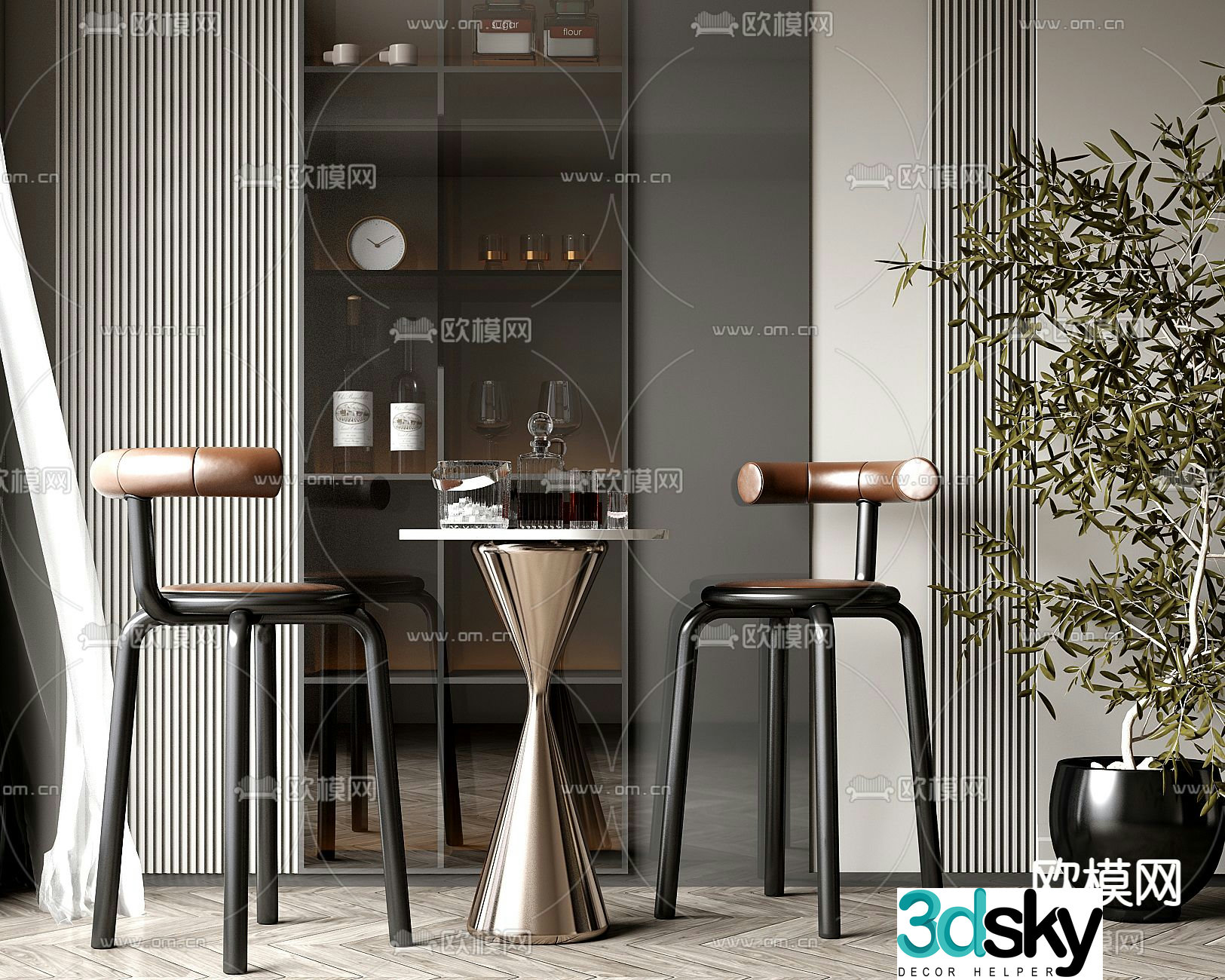 Wine tasting area bar bar chair bar stool 3d model