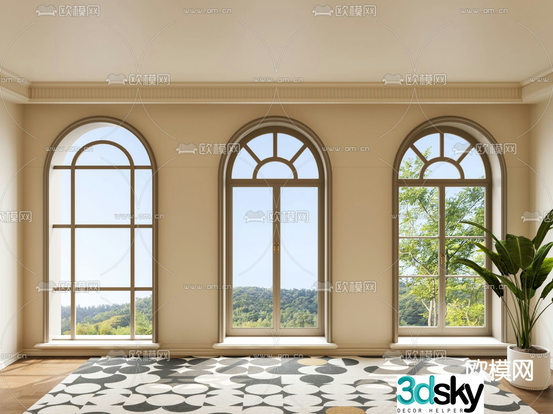 French window Arched window Floor-to-ceiling window 3D model