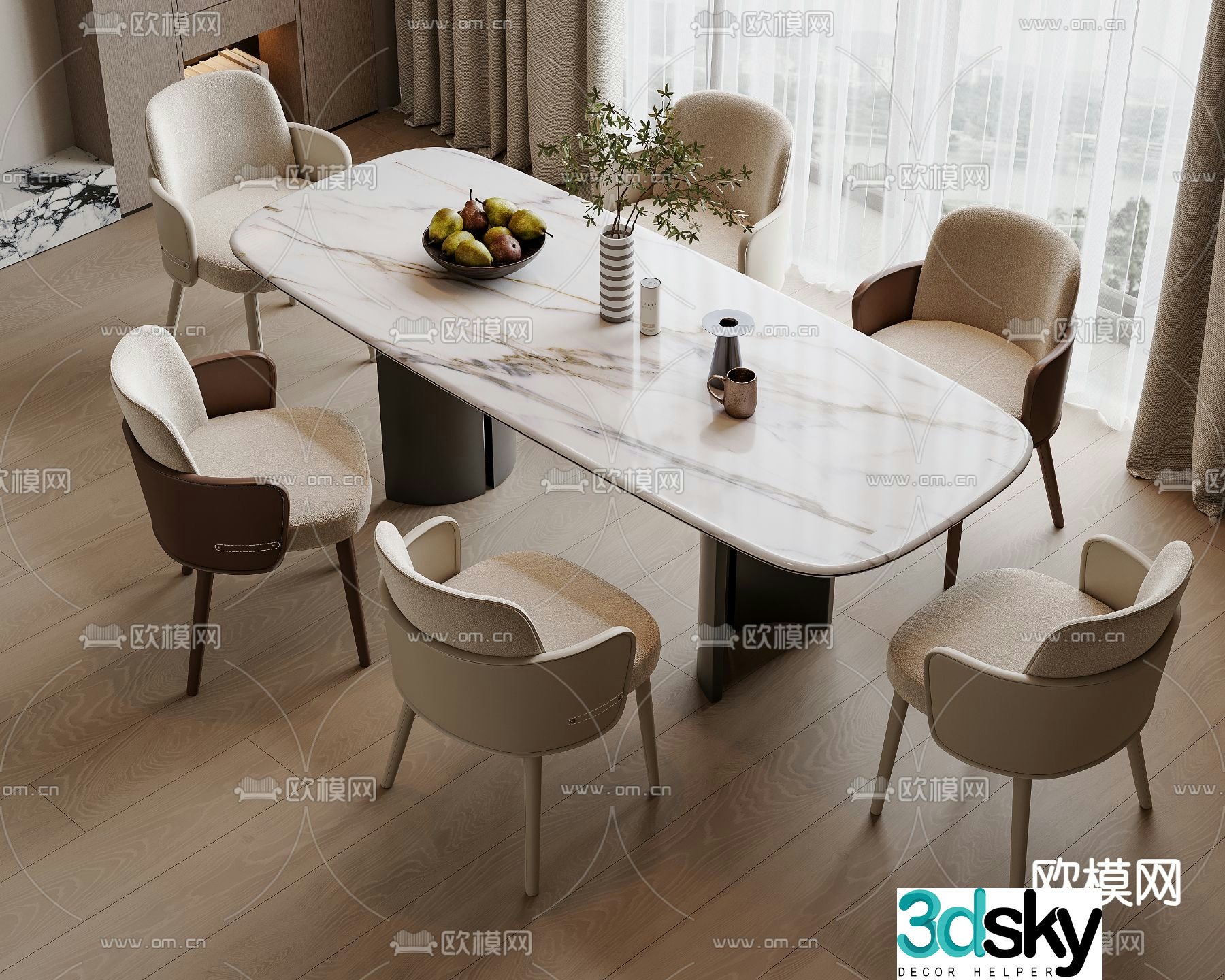 Bar dining table and chairs slate dining table 3d model
