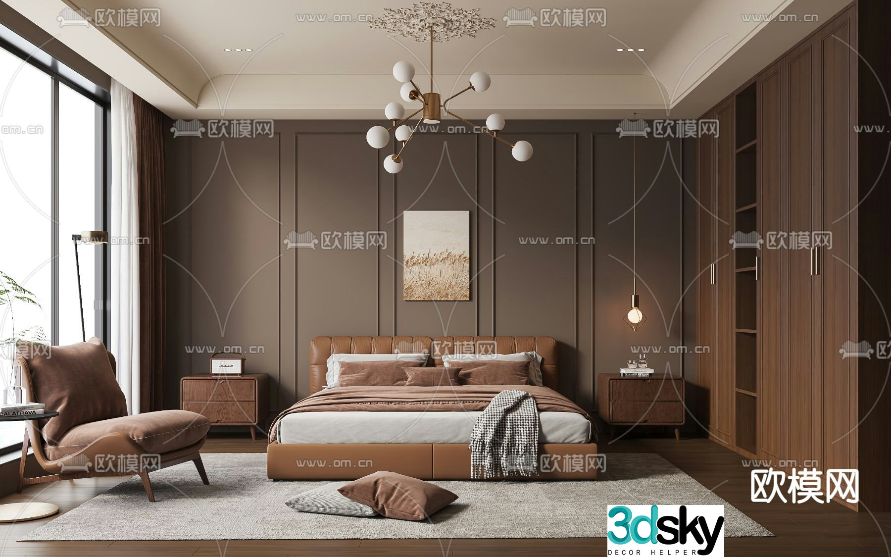 Simple European bedroom master room 3d model