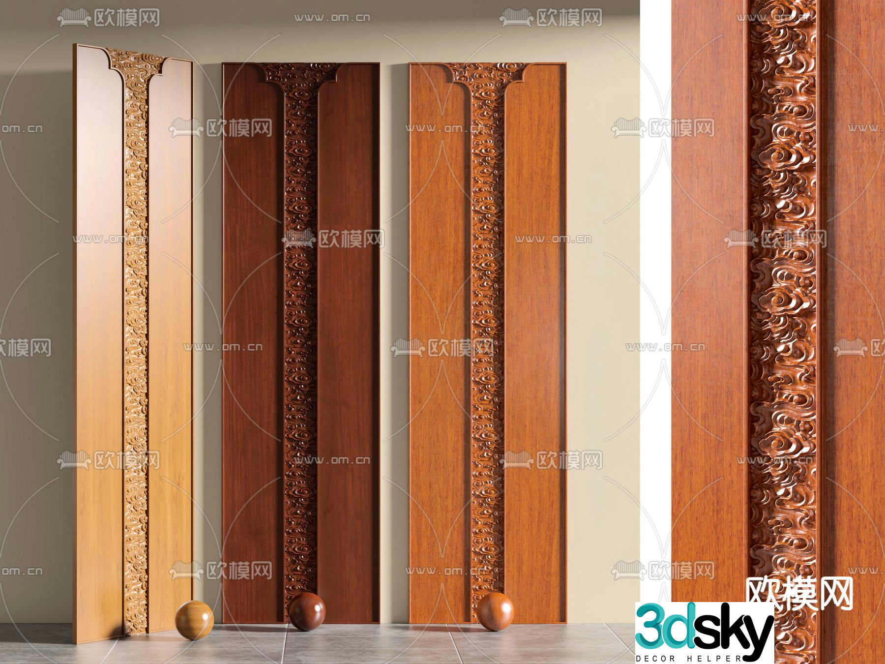 New Chinese style wainscot Xiangyun carved board 3D model