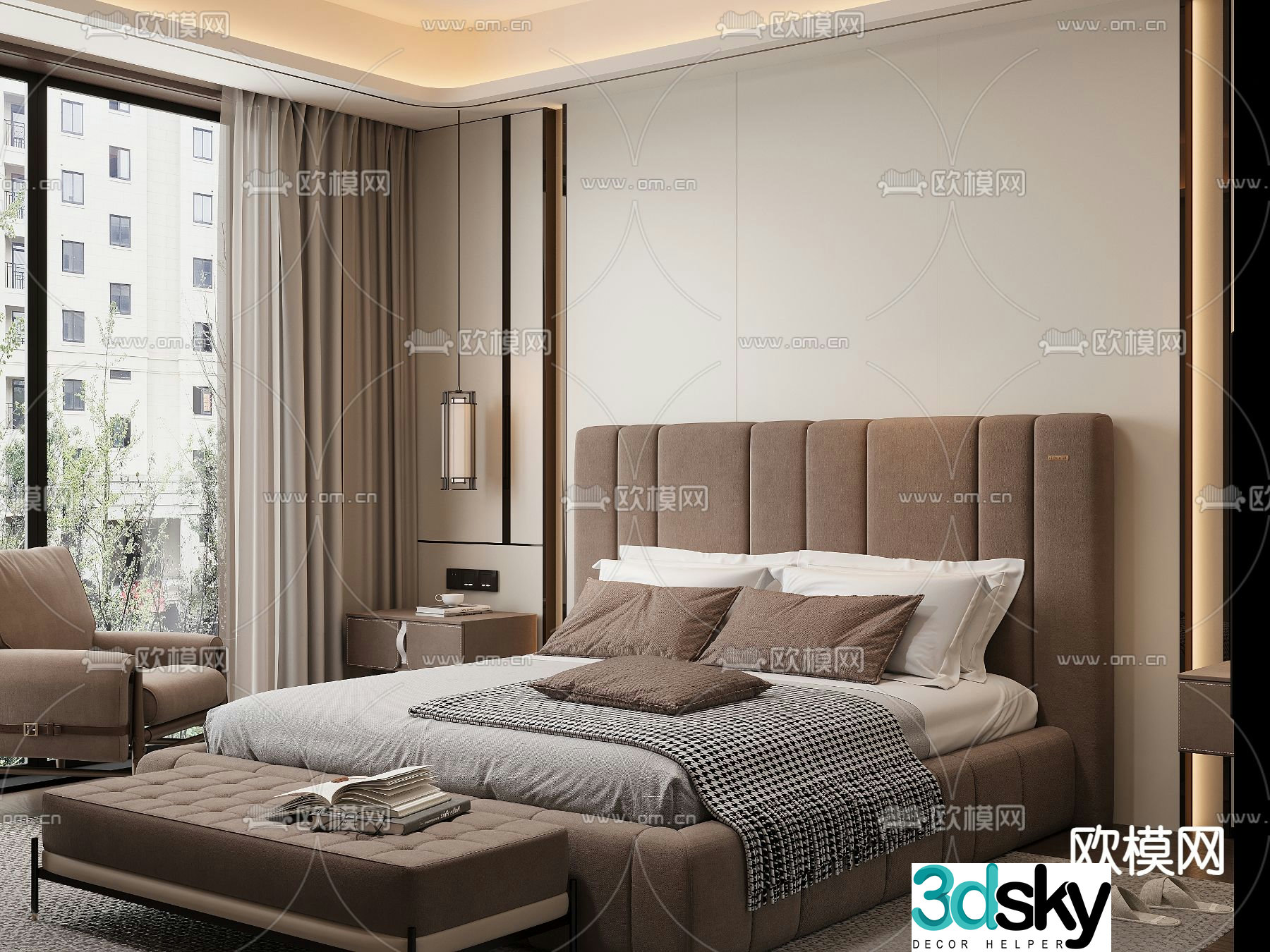 Modern double bed 3d model