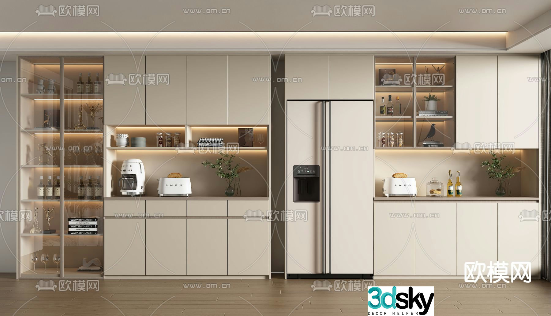 Cream style wine cabinet sideboard 3d model
